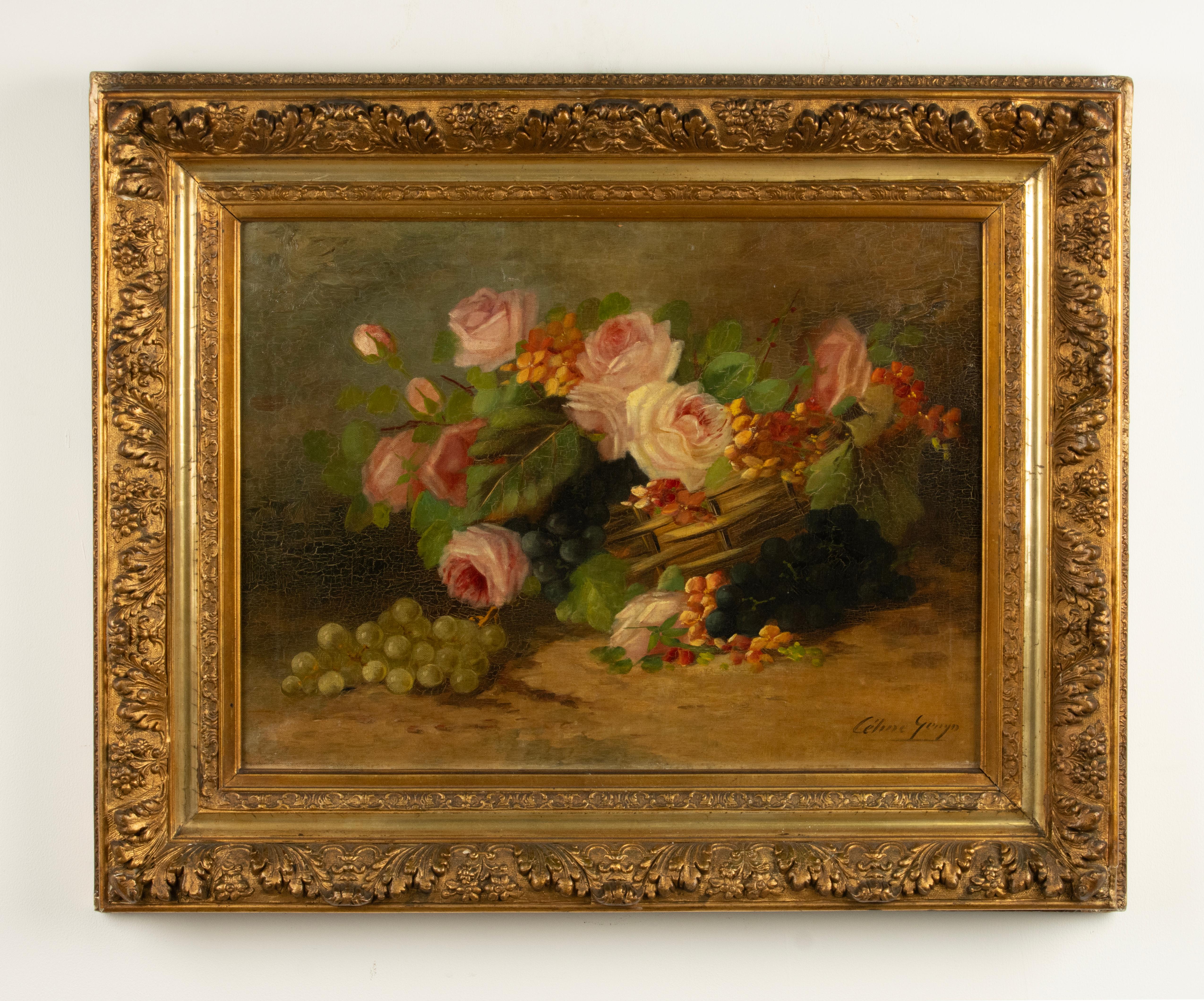 Belle Époque Pittura ad olio della fine del XIX secolo - Natura morta di fiori - di Céline Genyn in vendita