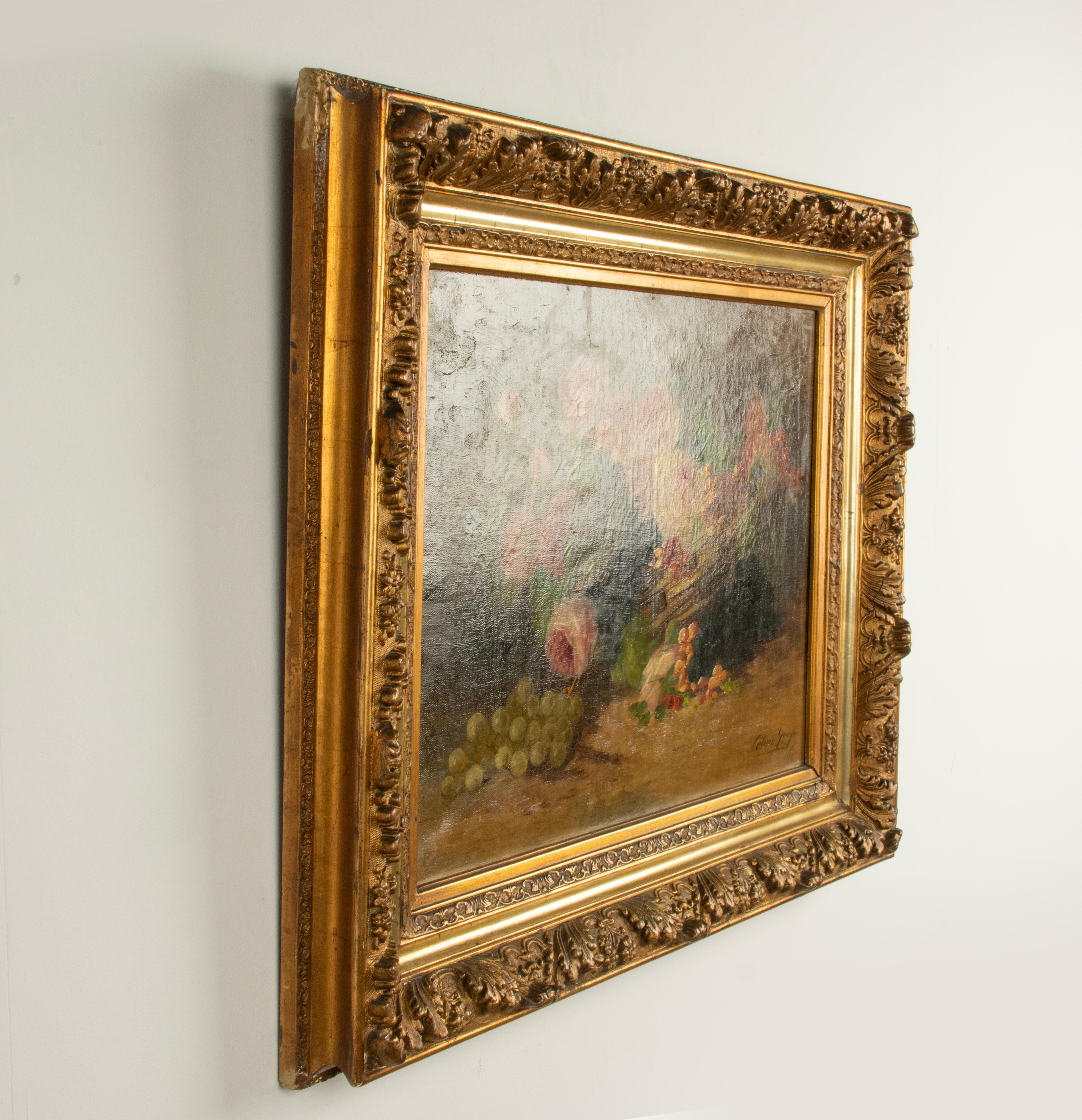 Gesso Pittura ad olio della fine del XIX secolo - Natura morta di fiori - di Céline Genyn in vendita