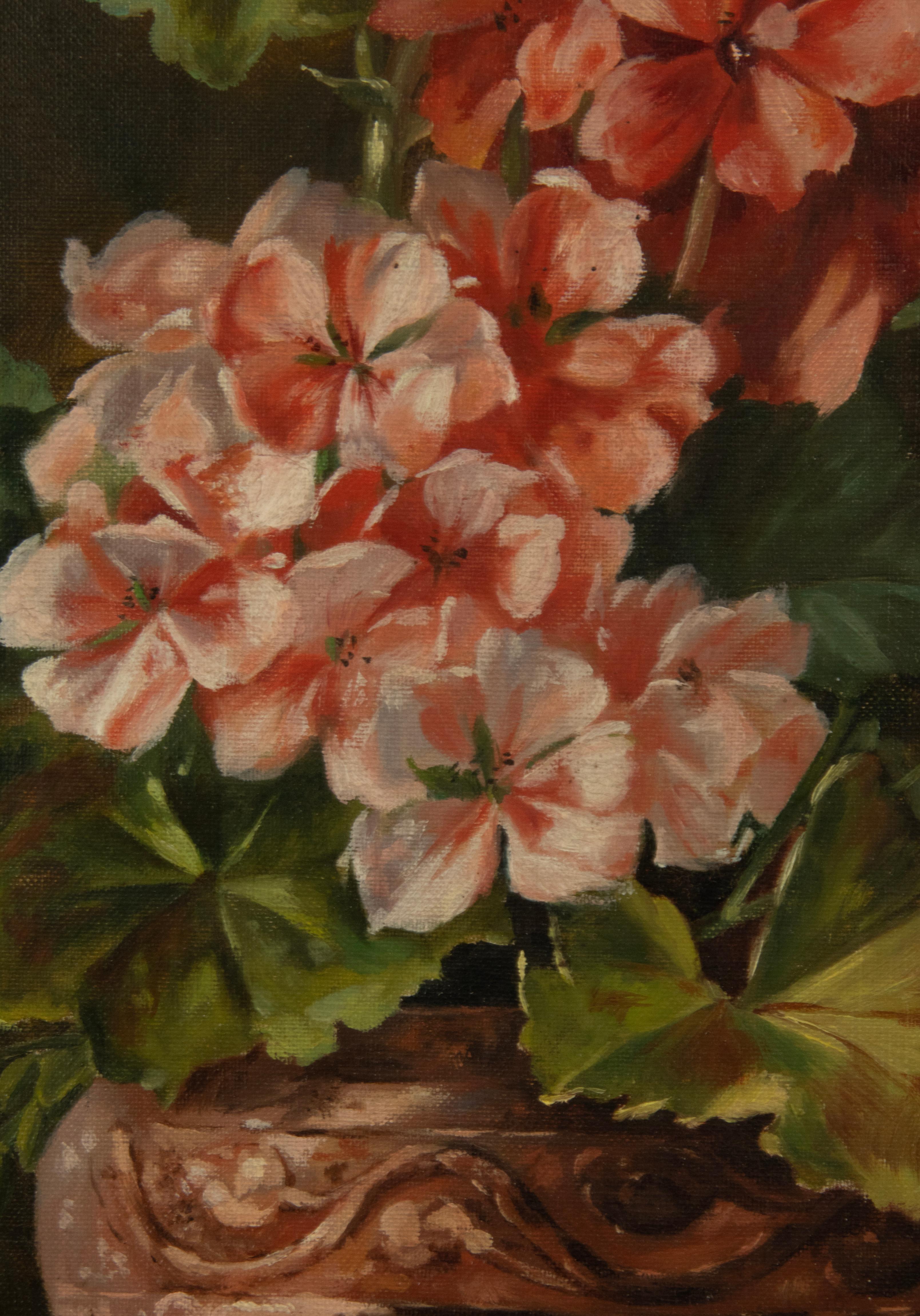 Late 19th Century Oil Painting Flower Still Life Geraniums by Gustl Geissler 6