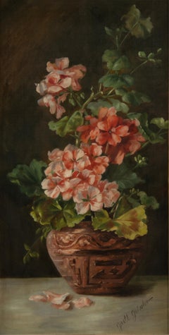 Late 19th Century Oil Painting Flower Still Life Geraniums by Gustl Geissler
