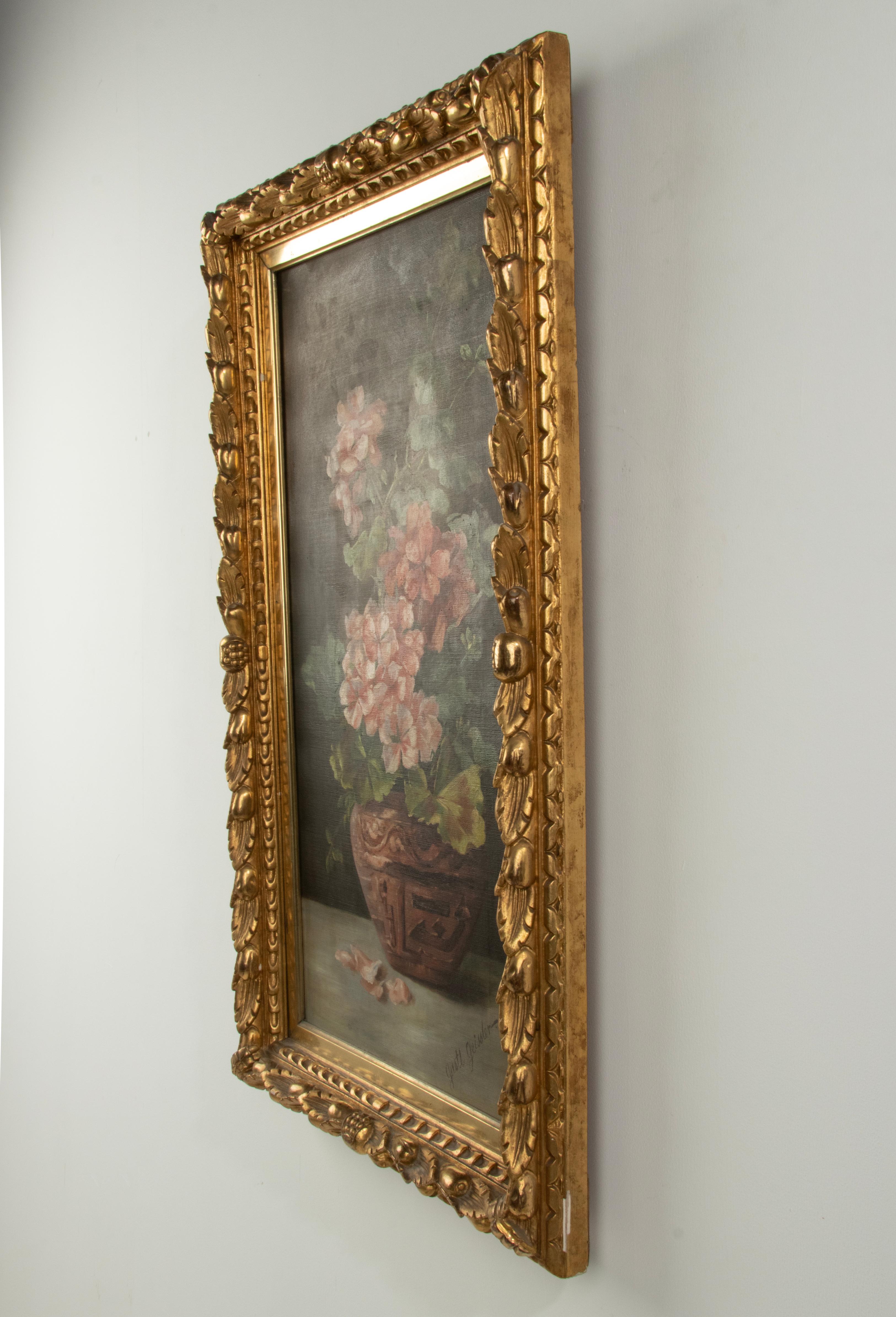 Late 19th Century Oil Painting Flower Still Life Geraniums by Gustl Geissler 1