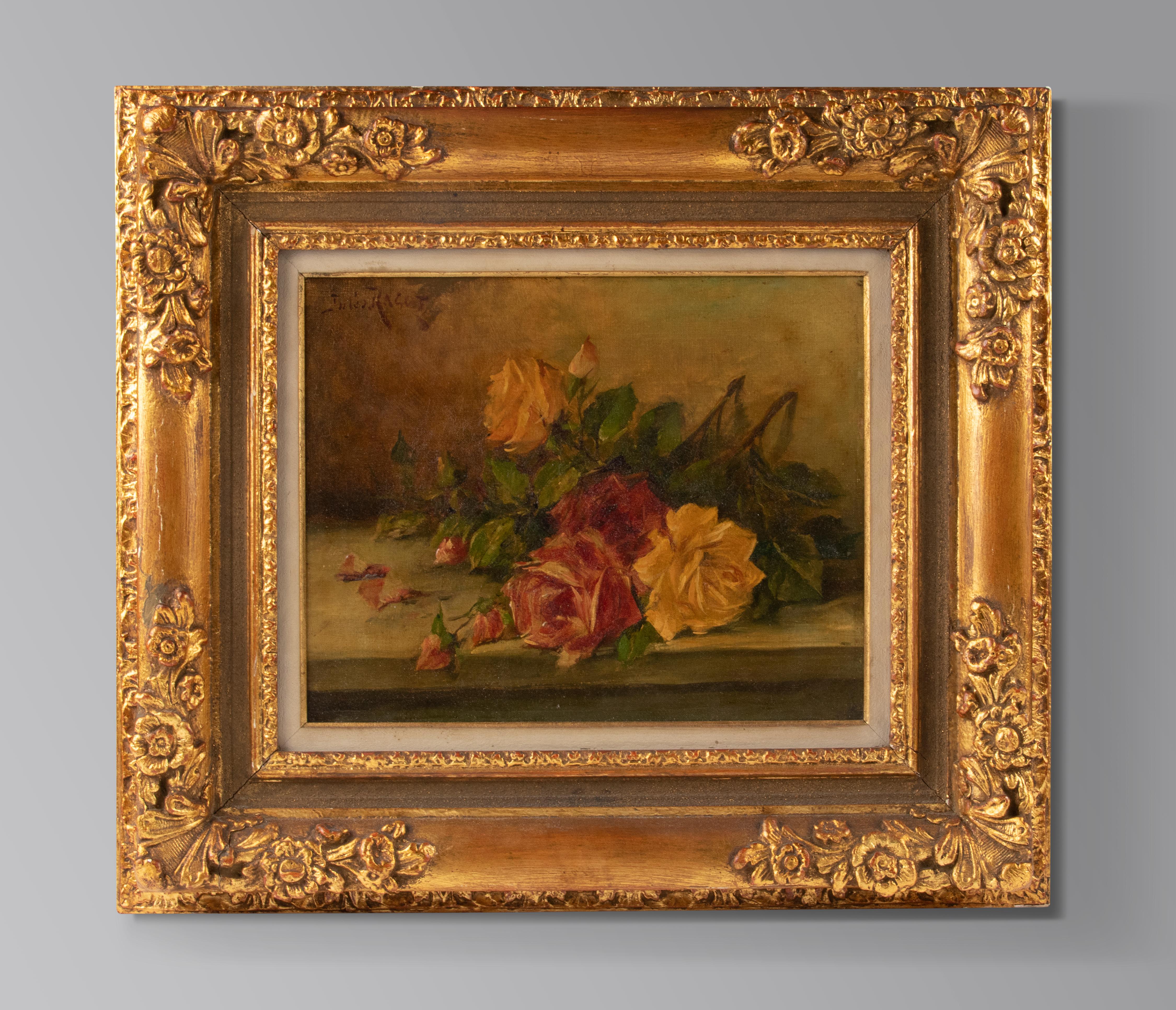 Romantic Late 19th Century Oil Painting Flower Still Life, Jules Ragot