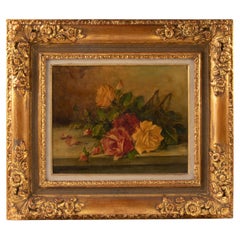 Antique Late 19th Century Oil Painting Flower Still Life, Jules Ragot