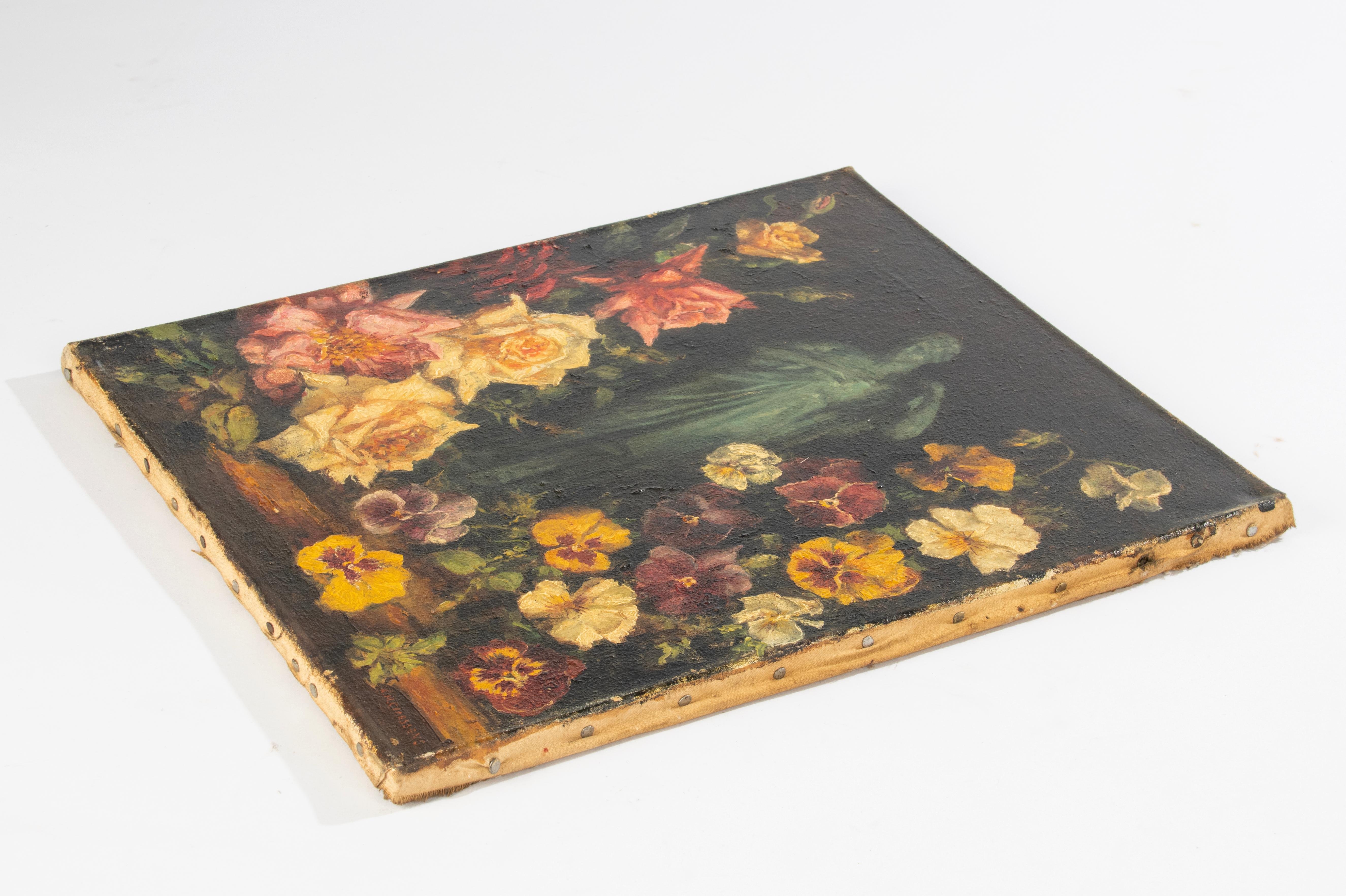 Late 19th Century Oil Painting - Flowers with Sculpture - Karel Martin Claessens For Sale 5