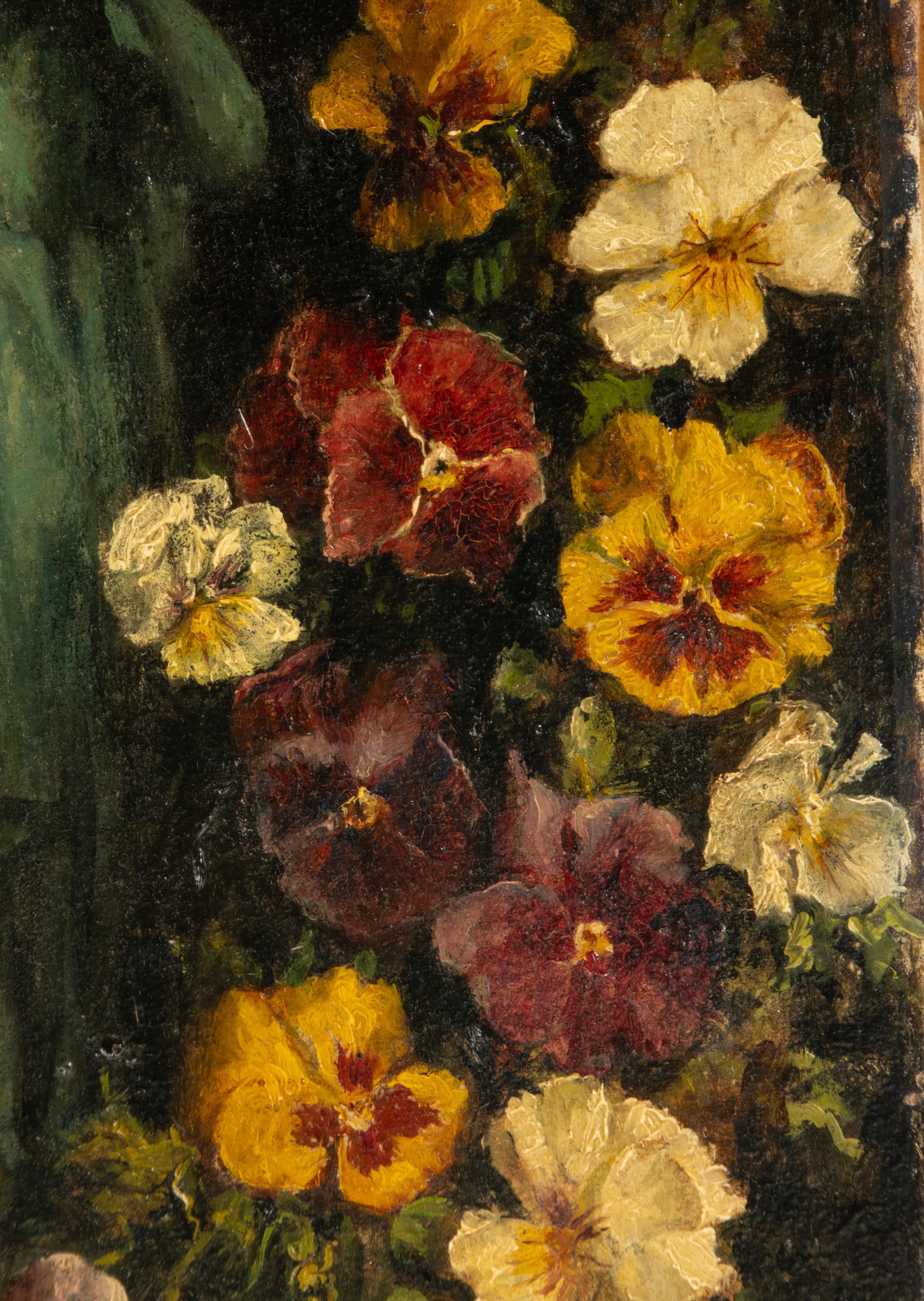 Belgian Late 19th Century Oil Painting - Flowers with Sculpture - Karel Martin Claessens For Sale