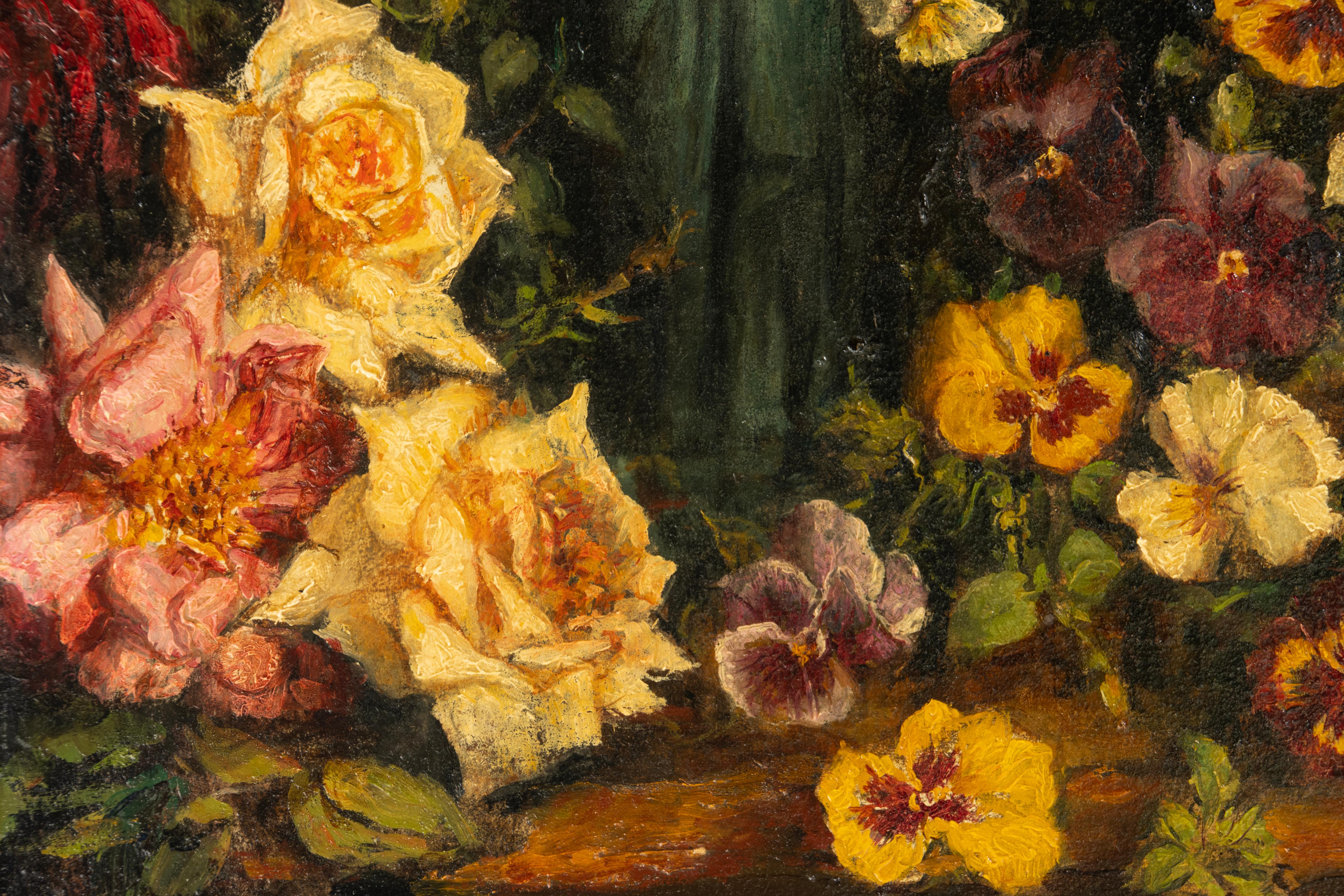 Late 19th Century Oil Painting - Flowers with Sculpture - Karel Martin Claessens For Sale 1