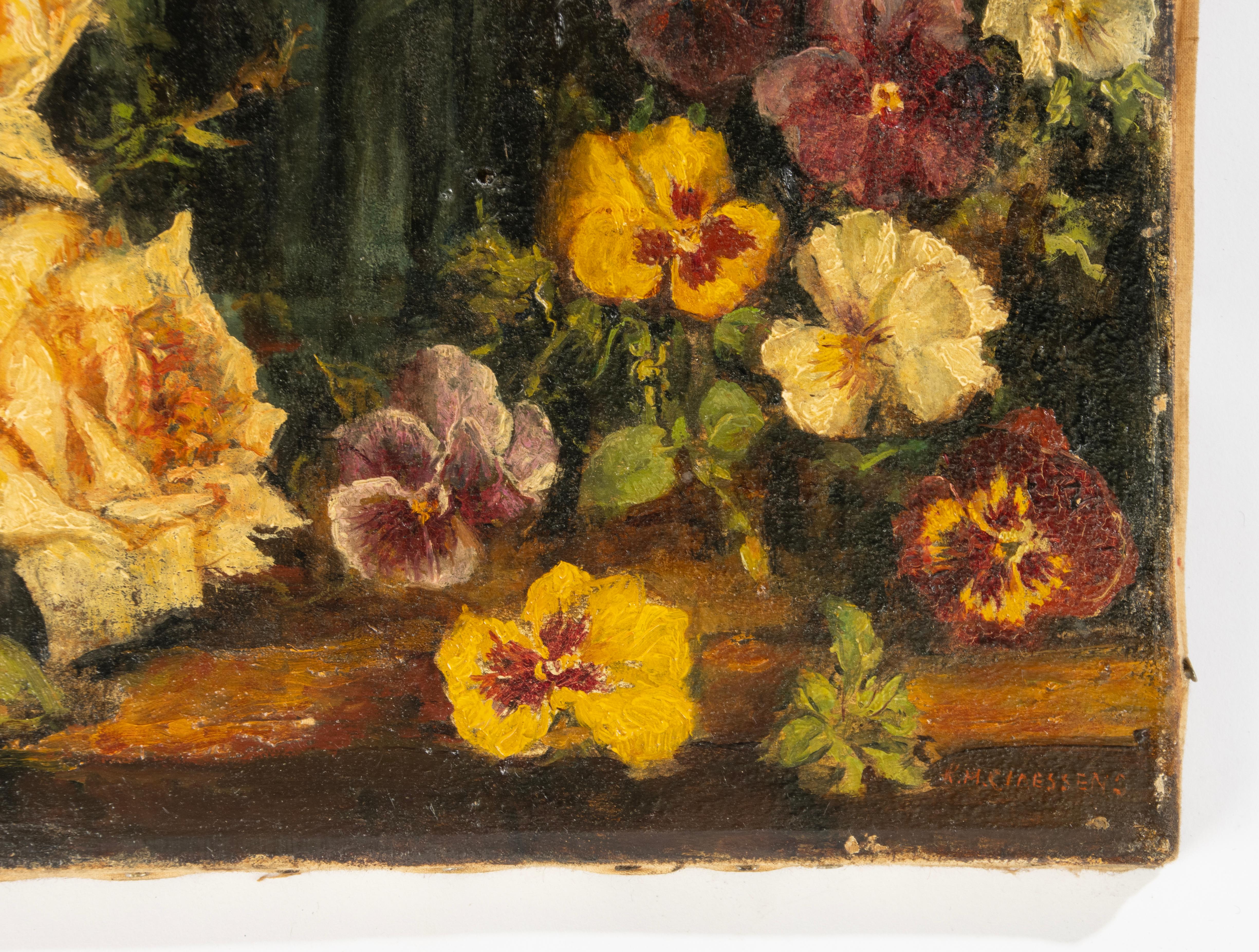 Late 19th Century Oil Painting - Flowers with Sculpture - Karel Martin Claessens For Sale 2