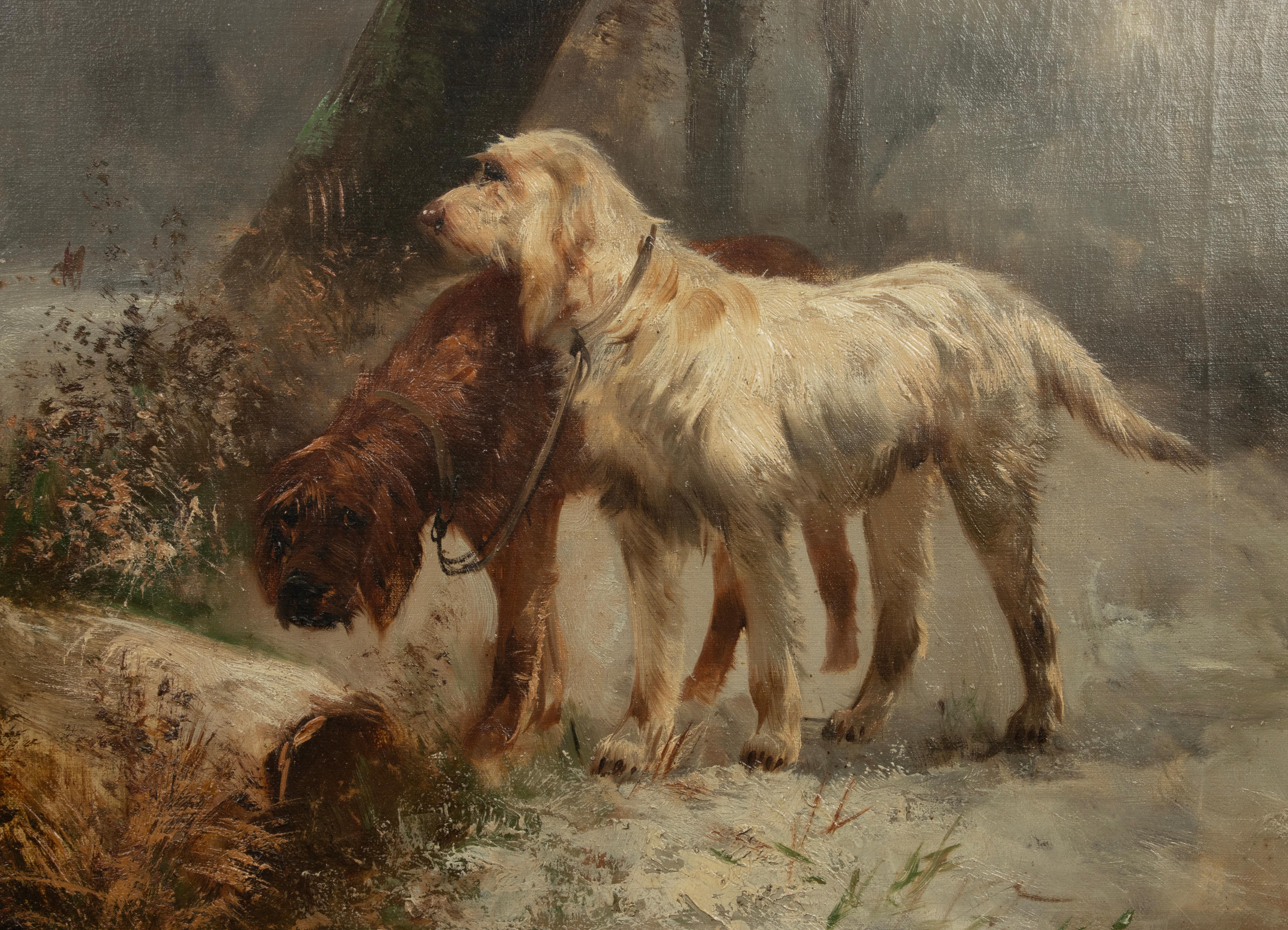 Late 19th Century Oil painting Hunting dogs by Henry Schouten 9