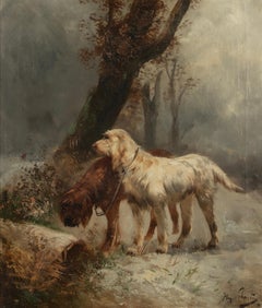 Late 19th Century Oil painting Hunting dogs by Henry Schouten