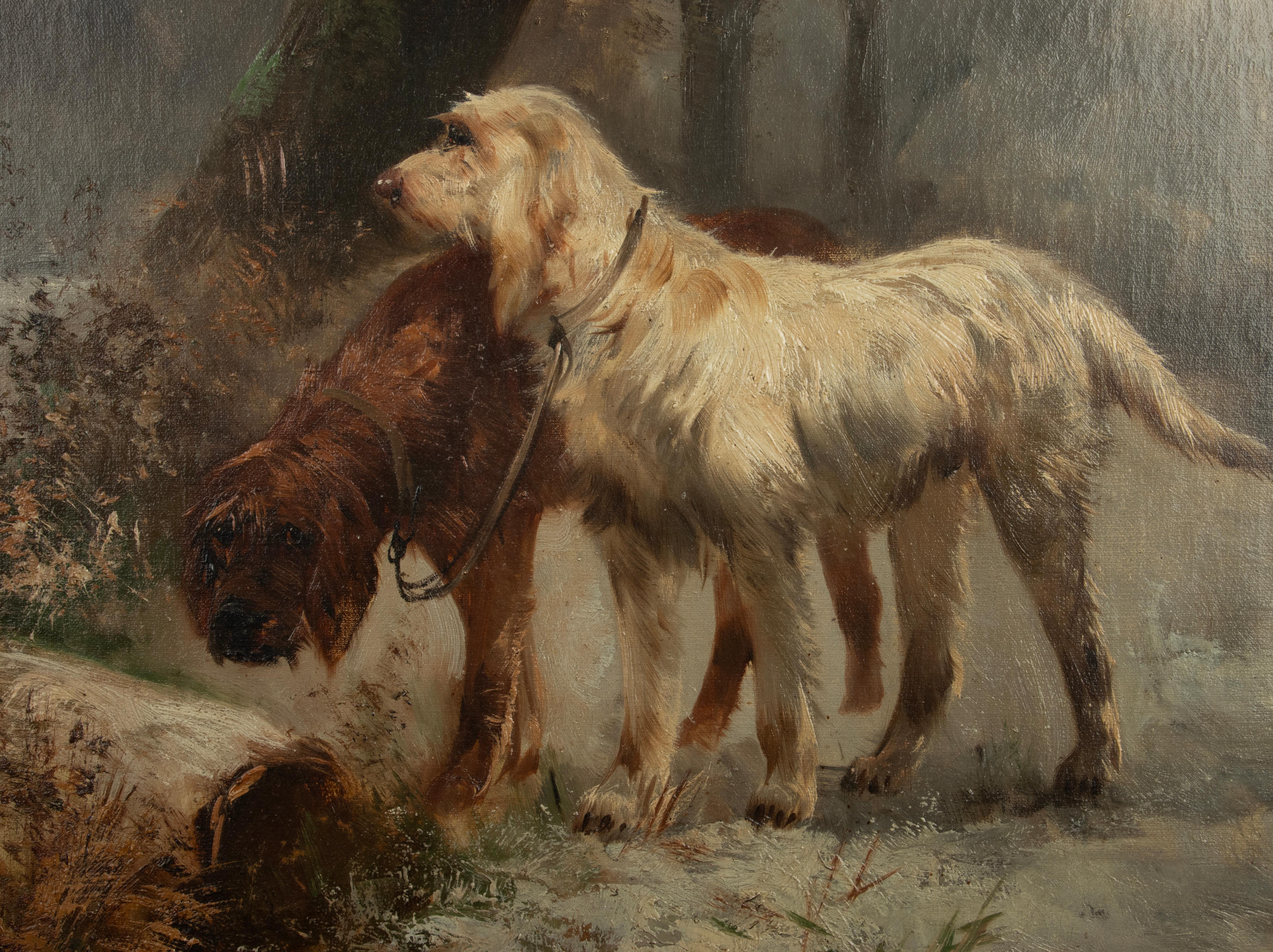 Late 19th Century Oil painting Hunting dogs by Henry Schouten In Good Condition In Casteren, Noord-Brabant