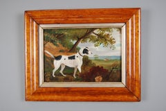 Late 19th Century Oil Painting Naive English Jack Russel and Rabbit