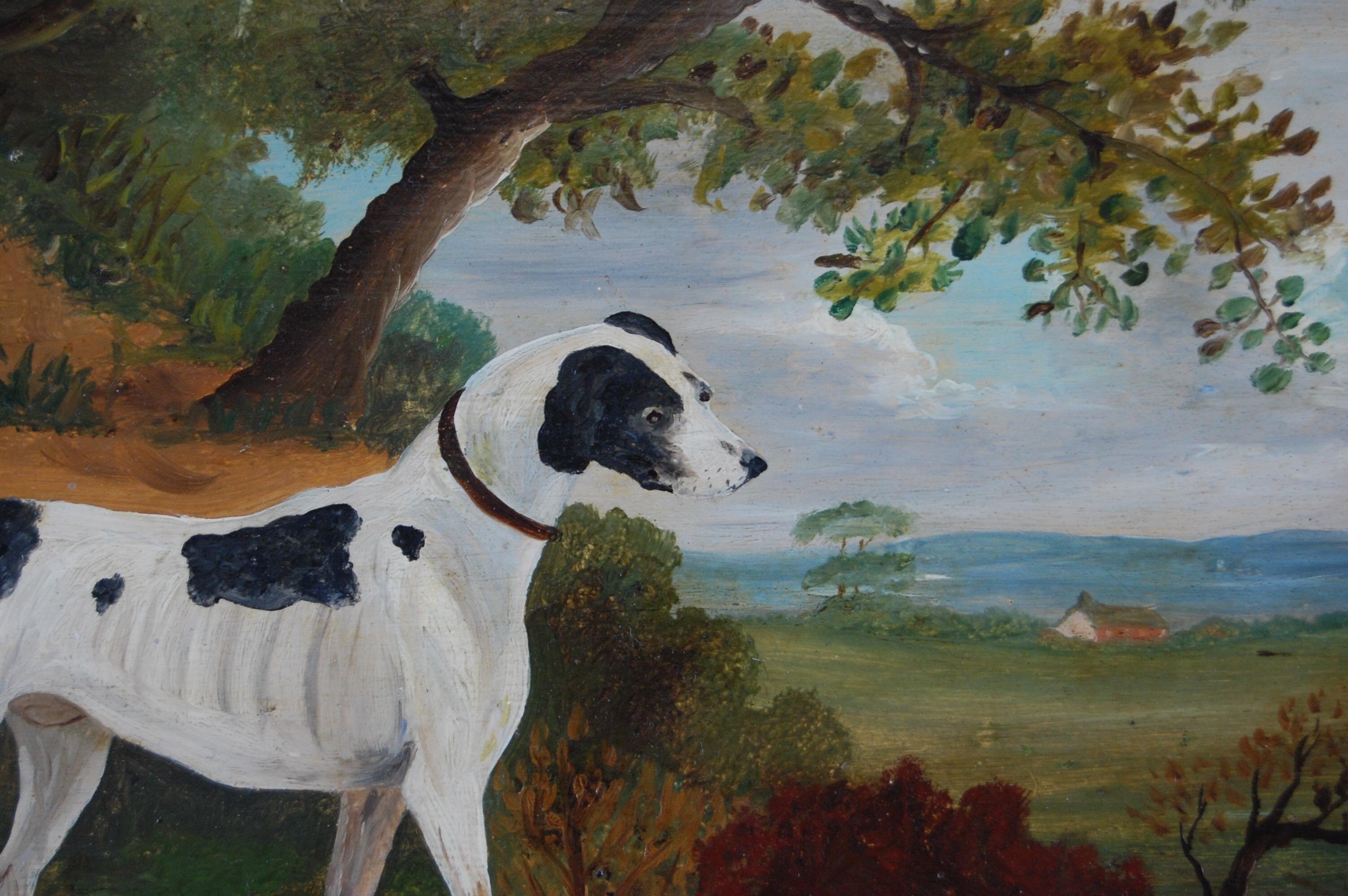 Late 19th Century Oil Painting Naive English Jack Russel and Rabbit In Fair Condition In Pease pottage, West Sussex