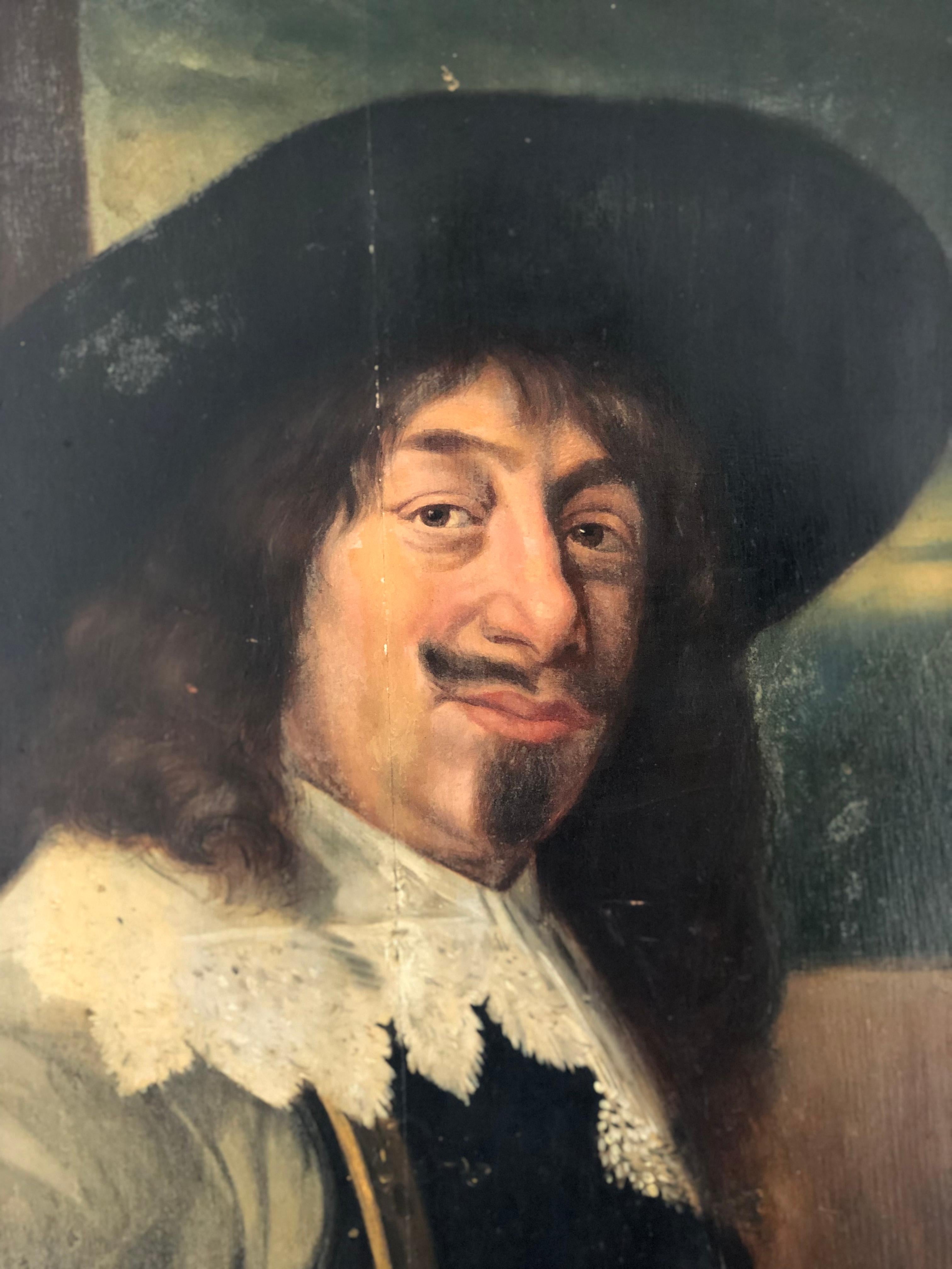 Hand-Painted Late 19th Century Oil Painting of a Noble Man from the Dutch Golden Age Era For Sale