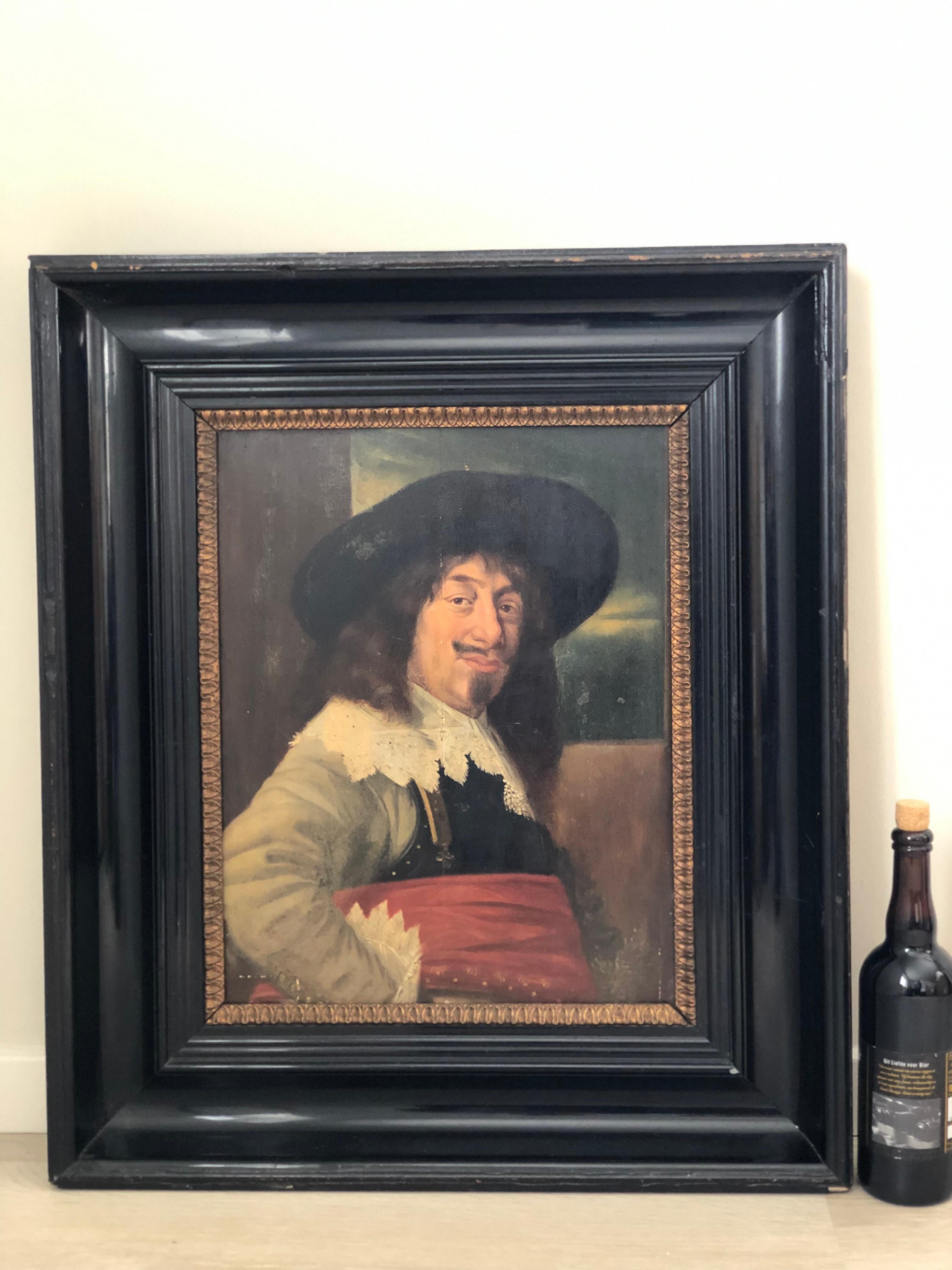 Wood Late 19th Century Oil Painting of a Noble Man from the Dutch Golden Age Era For Sale