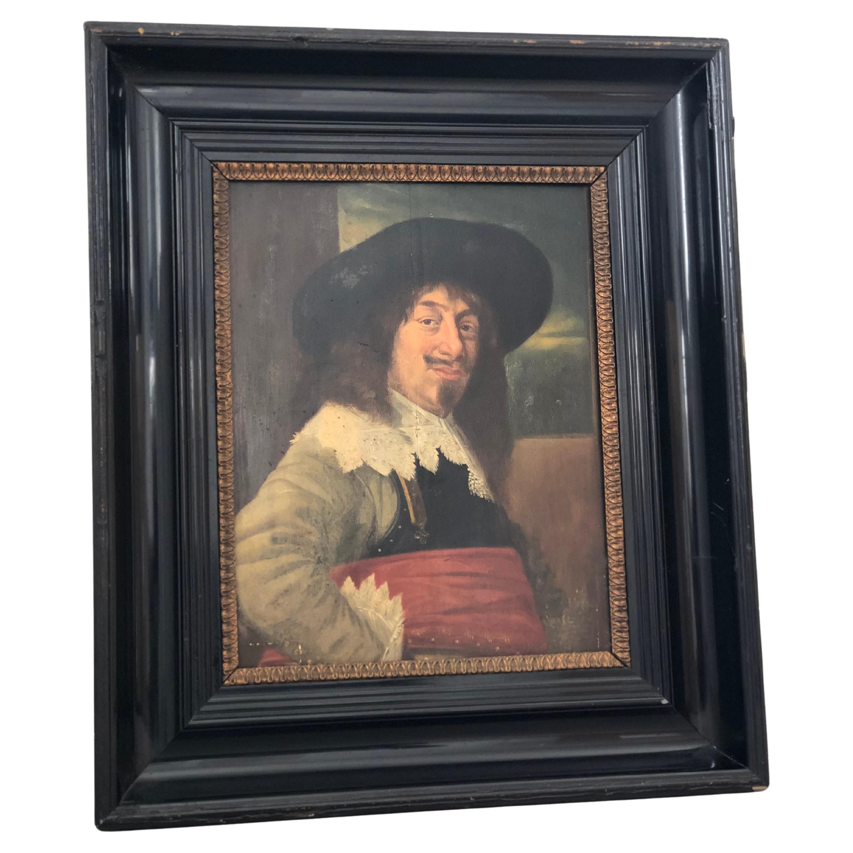 Late 19th Century Oil Painting of a Noble Man from the Dutch Golden Age Era