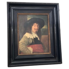 Antique Late 19th Century Oil Painting of a Noble Man from the Dutch Golden Age Era