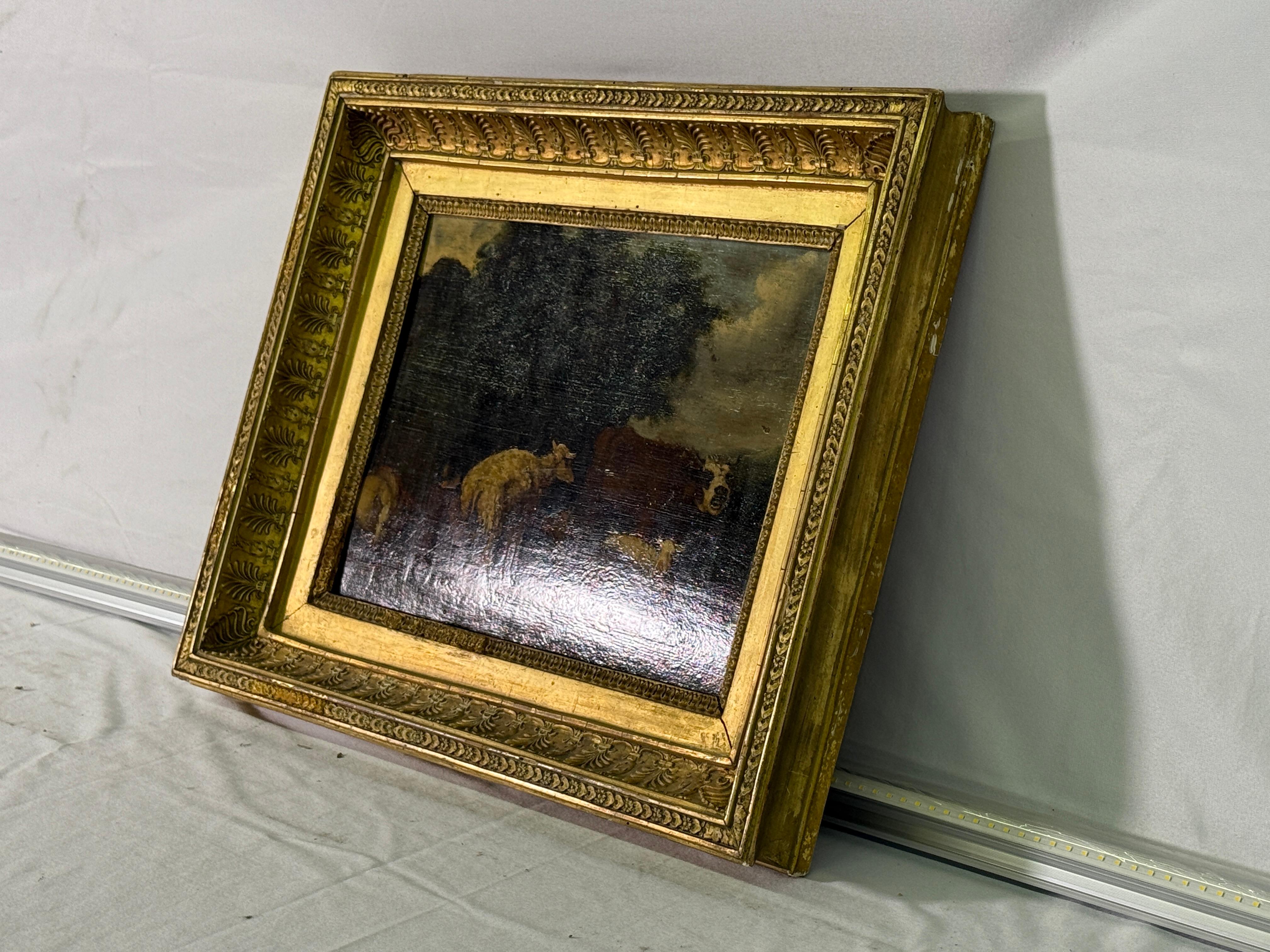 Barbizon School Late 19th Century Oil Painting of Sheep & Shepherd - By James Desvarreux For Sale