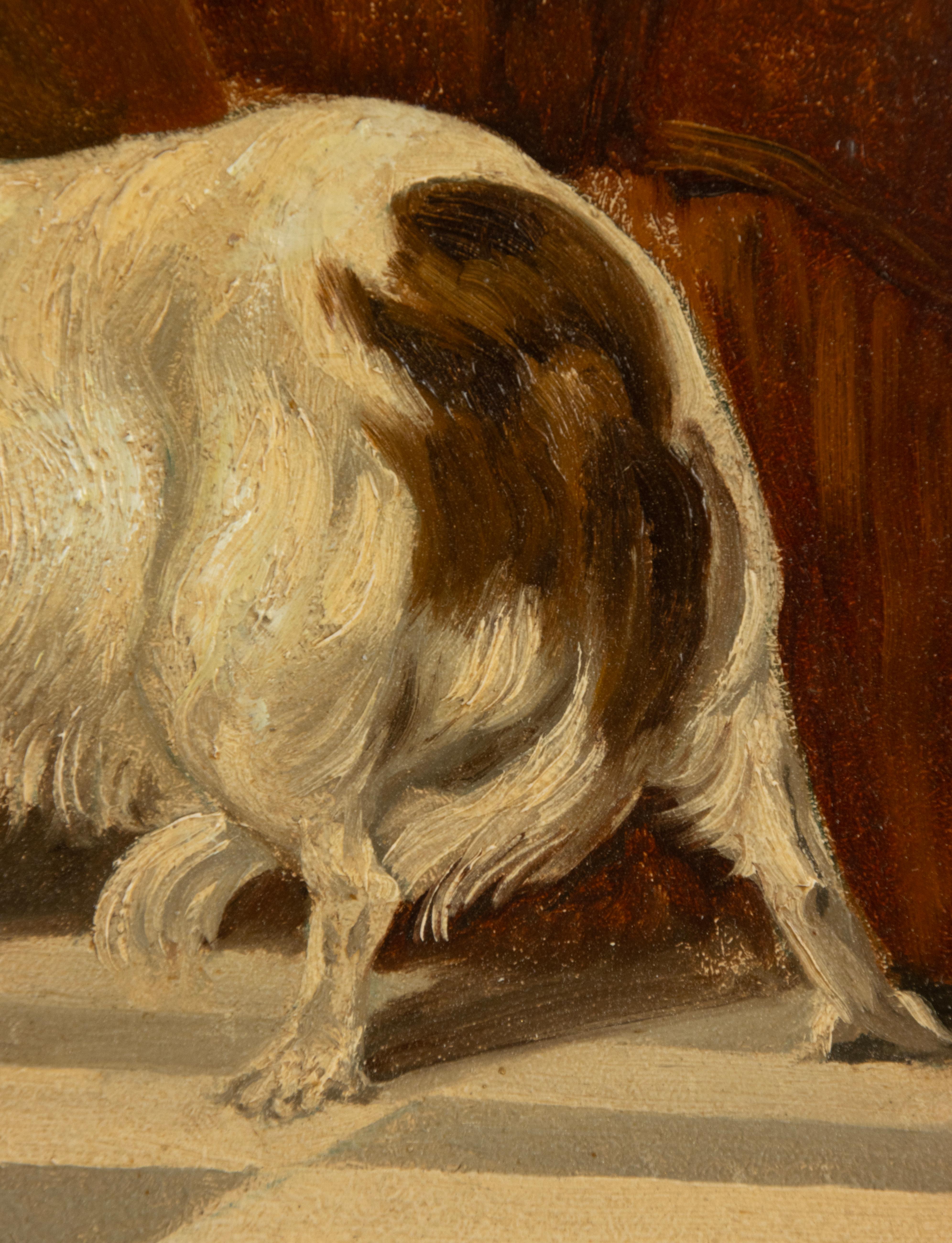 Late 19th Century Oil Painting of Two Dogs King Charles Spaniel For Sale 5