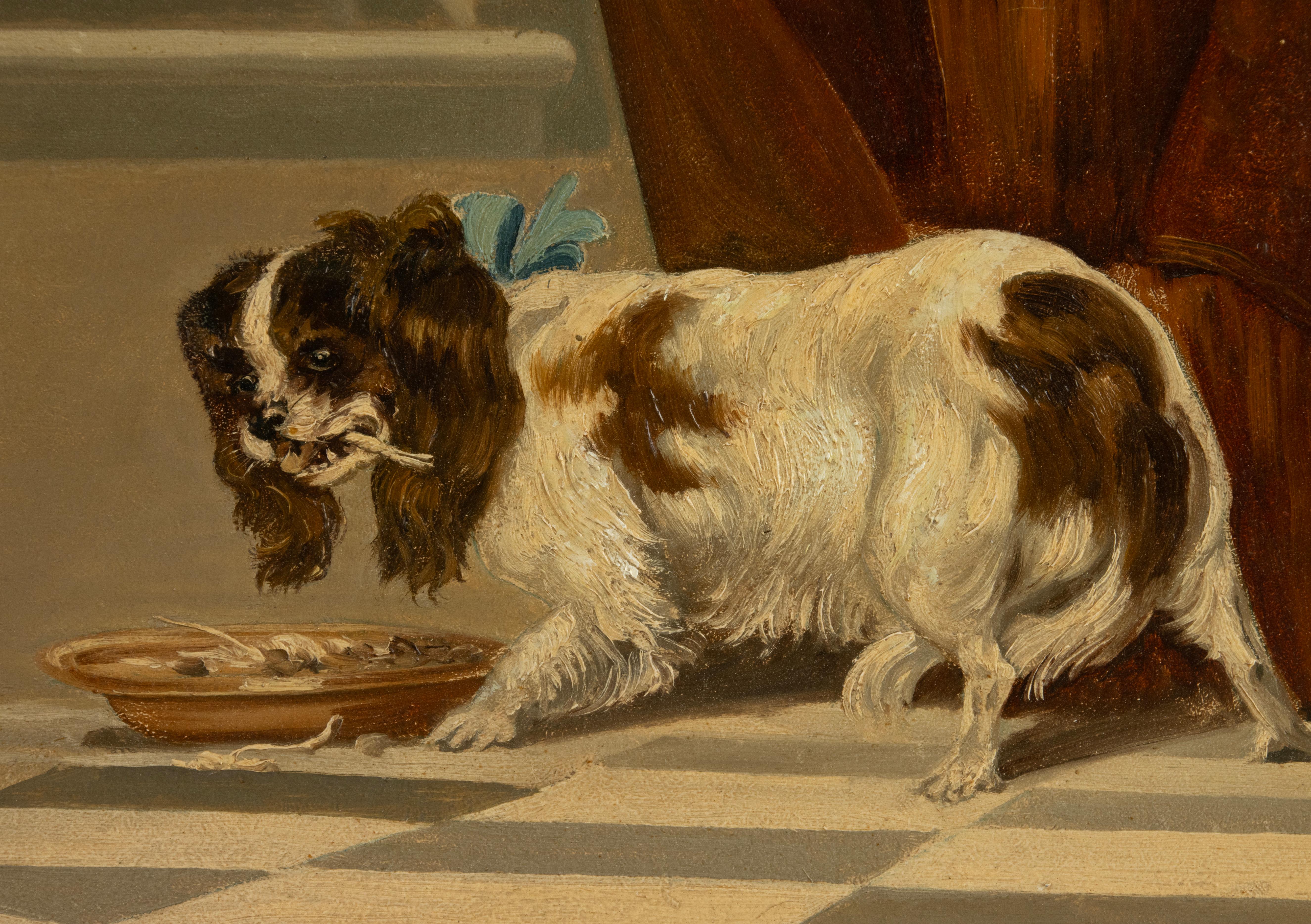 Late 19th Century Oil Painting of Two Dogs King Charles Spaniel For Sale 9
