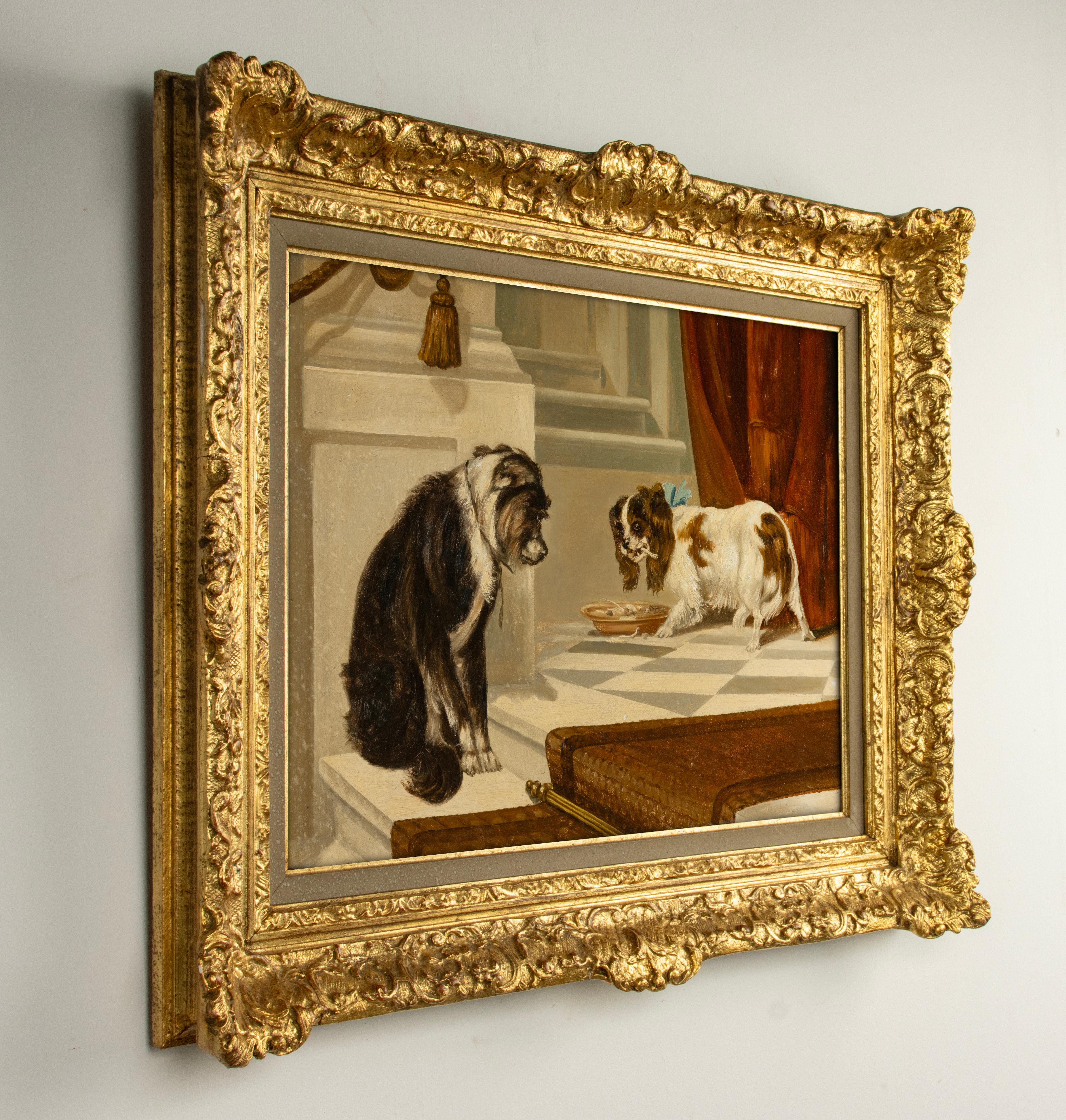 Late 19th Century Oil Painting of Two Dogs King Charles Spaniel For Sale 1
