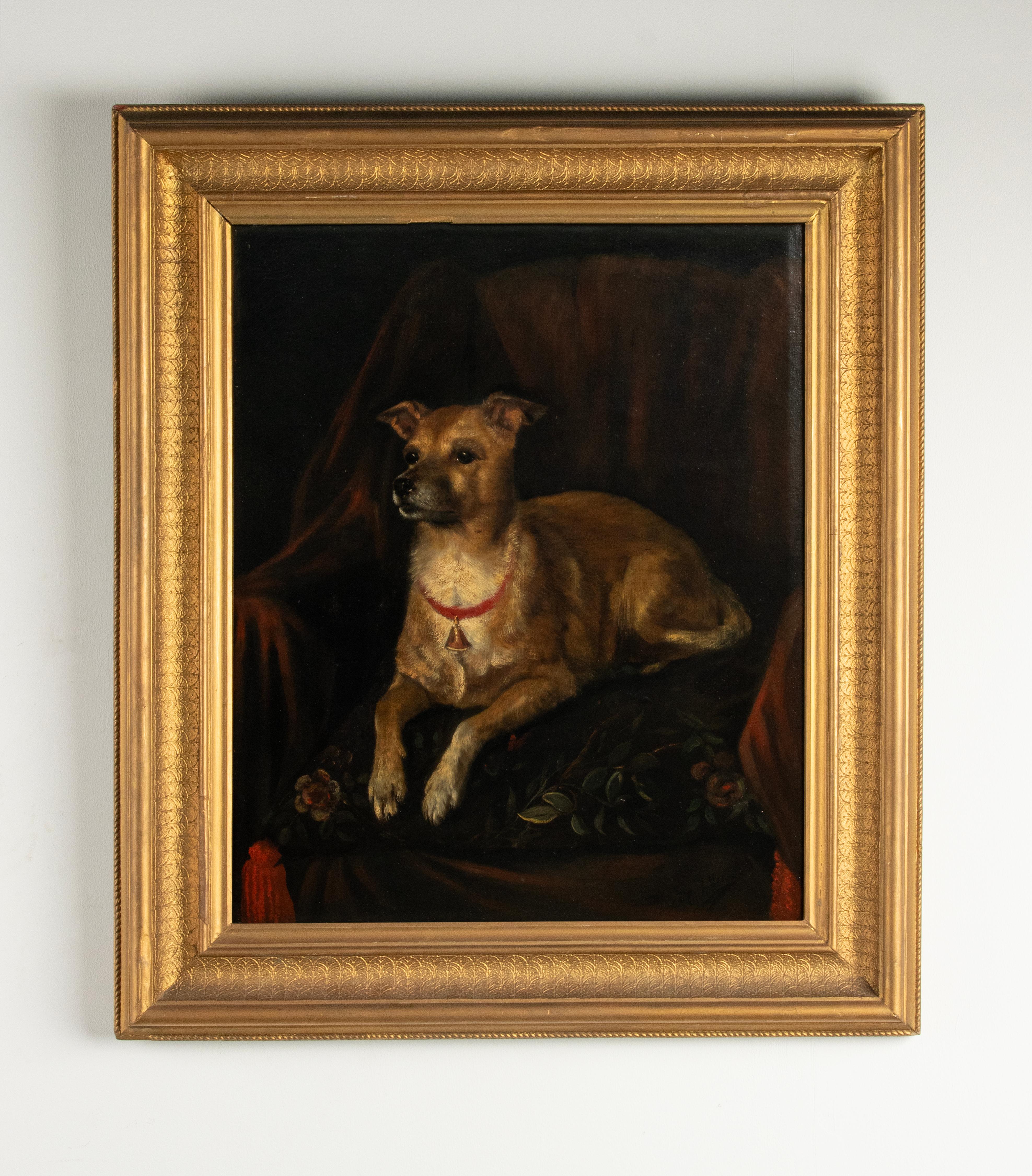 Belge Fin du 19e siècle Peinture à l'huile Portrait chien -  A. Tschoffen en vente