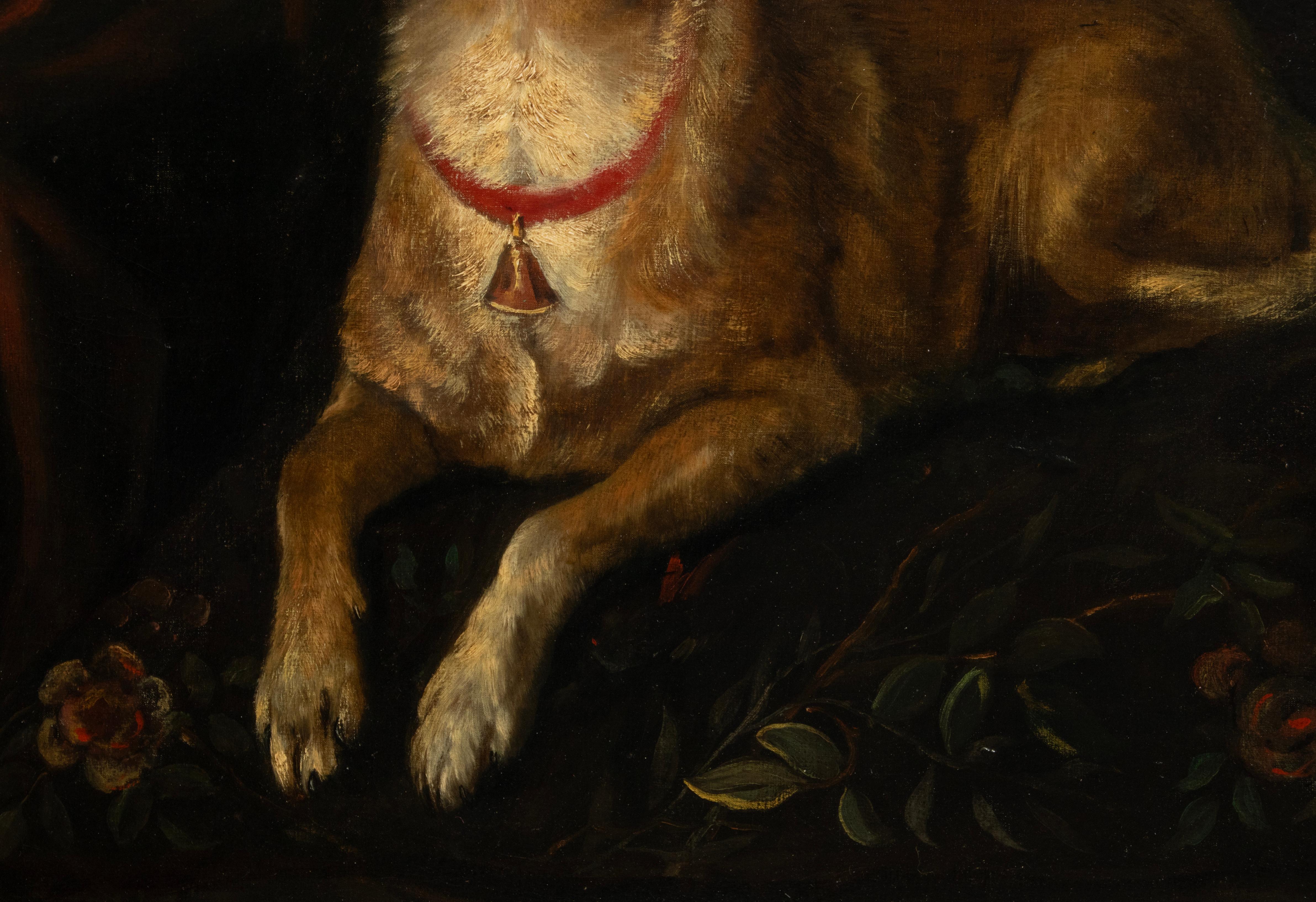 Gesso Fin du 19e siècle Peinture à l'huile Portrait chien -  A. Tschoffen en vente