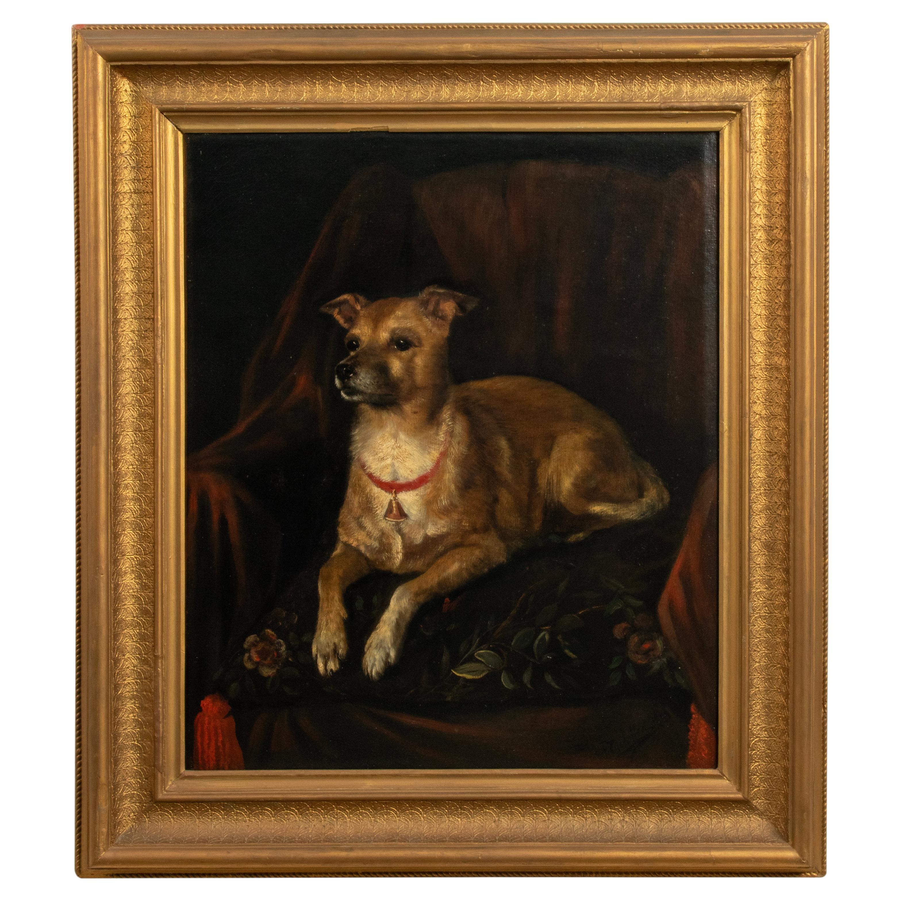 Late 19th Century Oil painting Portrait dog -  A. Tschoffen For Sale