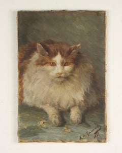 Pittura a olio della fine del XIX secolo - Ritratto di gatto - di Alexander Gassowski