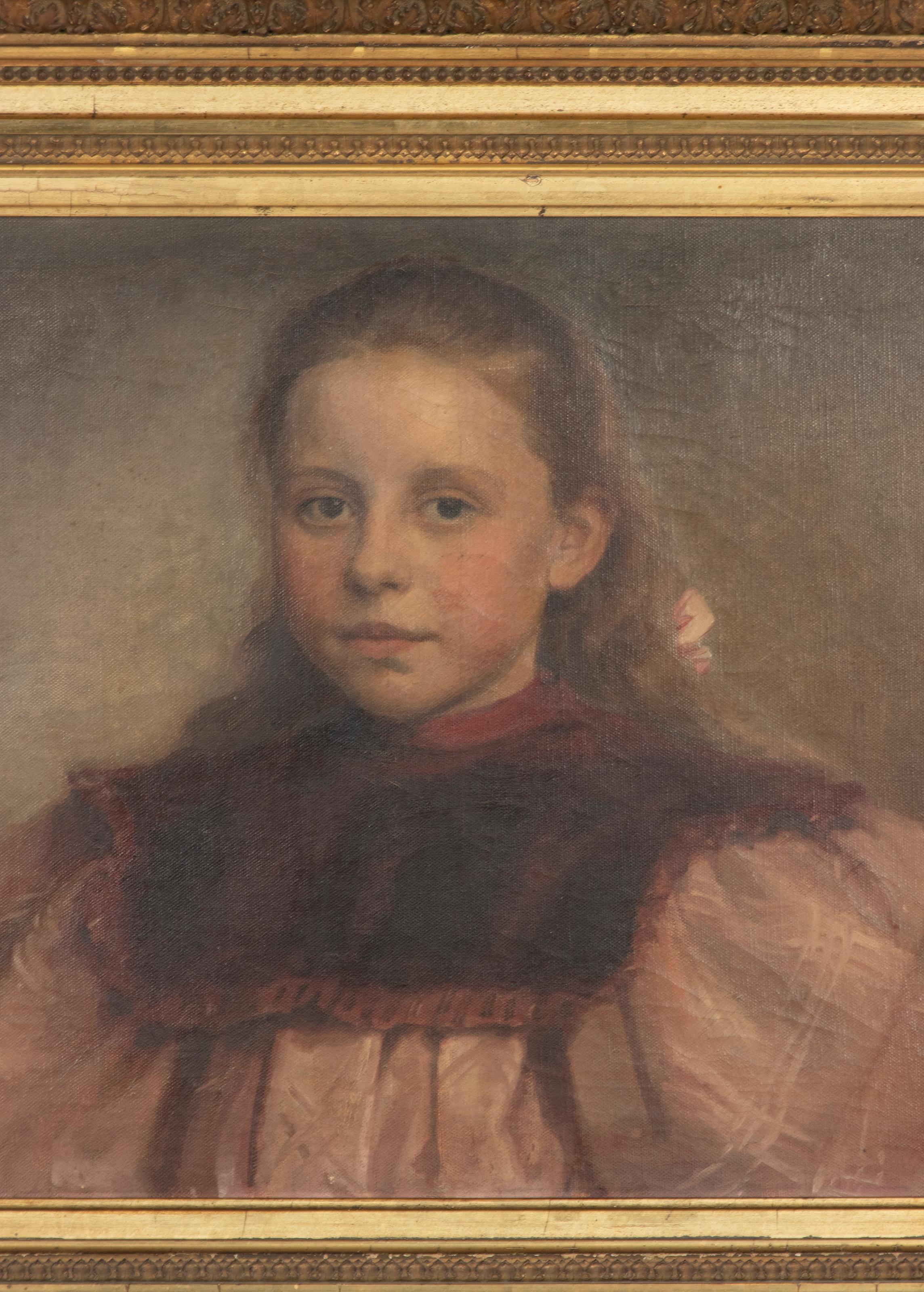 Peinture à l'huile de la fin du 19e siècle Portrait d'une jeune fille par Jérémie Delsaux en vente 4