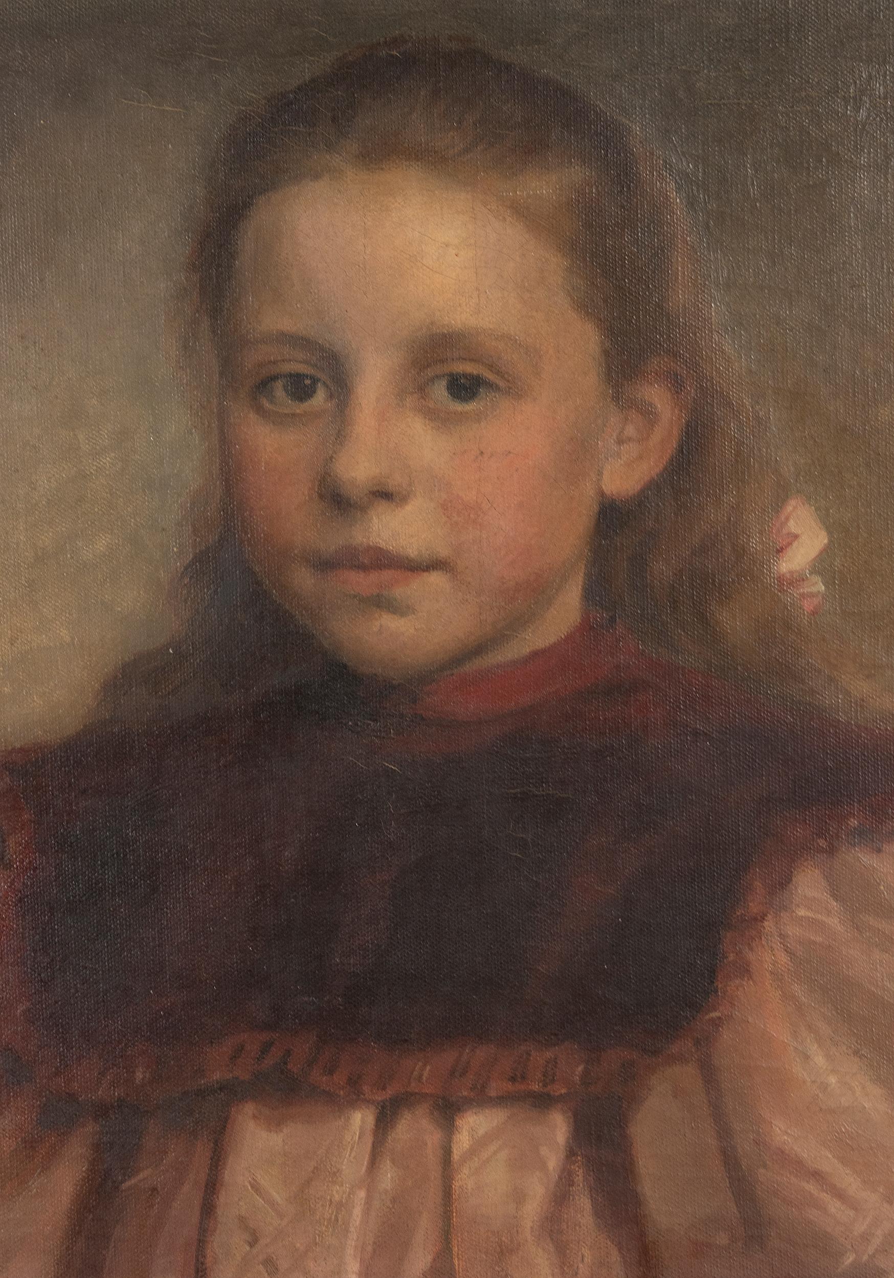 Peint à la main Peinture à l'huile de la fin du 19e siècle Portrait d'une jeune fille par Jérémie Delsaux en vente
