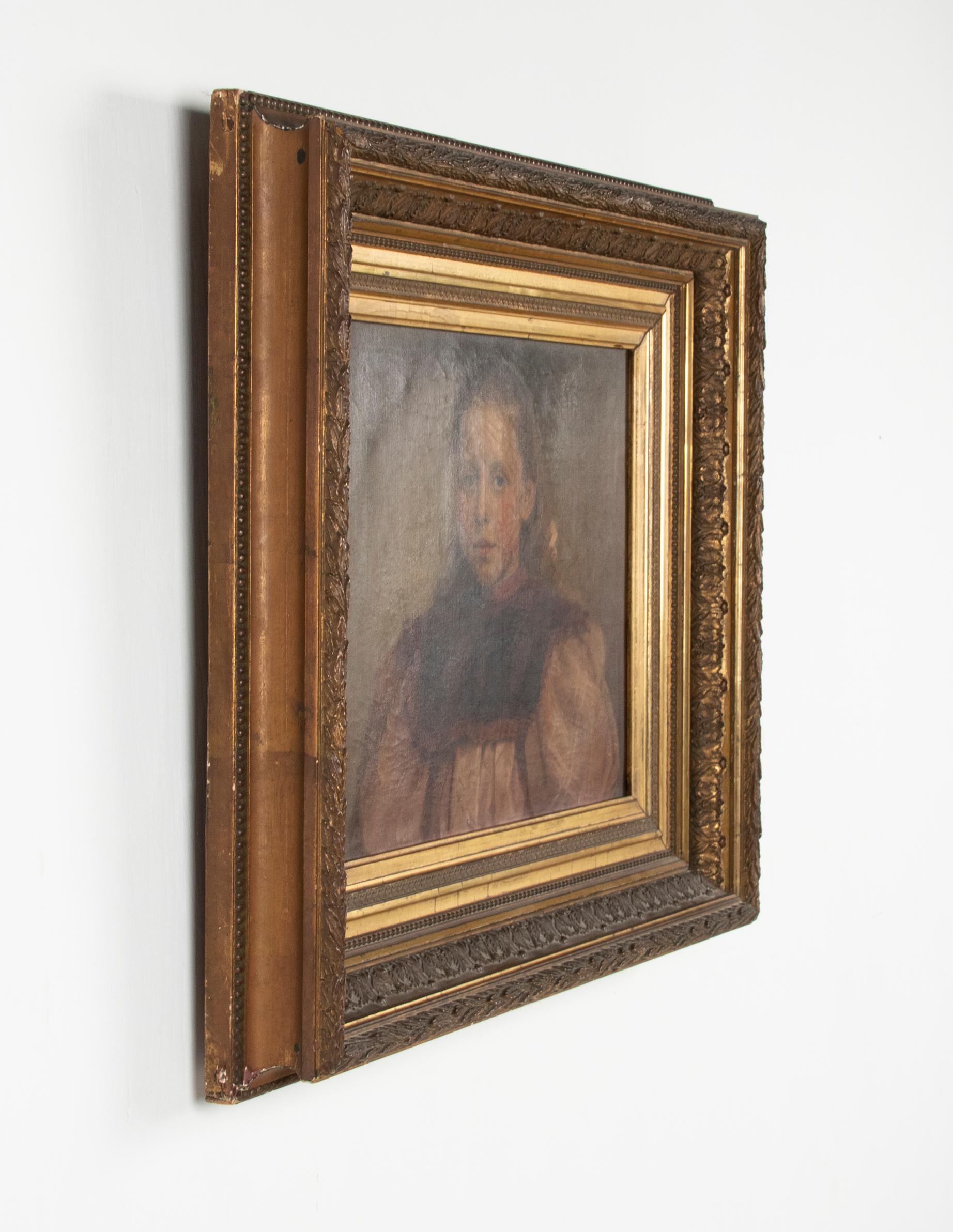 Late 19th Century Oil Painting Portrait Young Girl by Jeremie Delsaux In Good Condition For Sale In Casteren, Noord-Brabant
