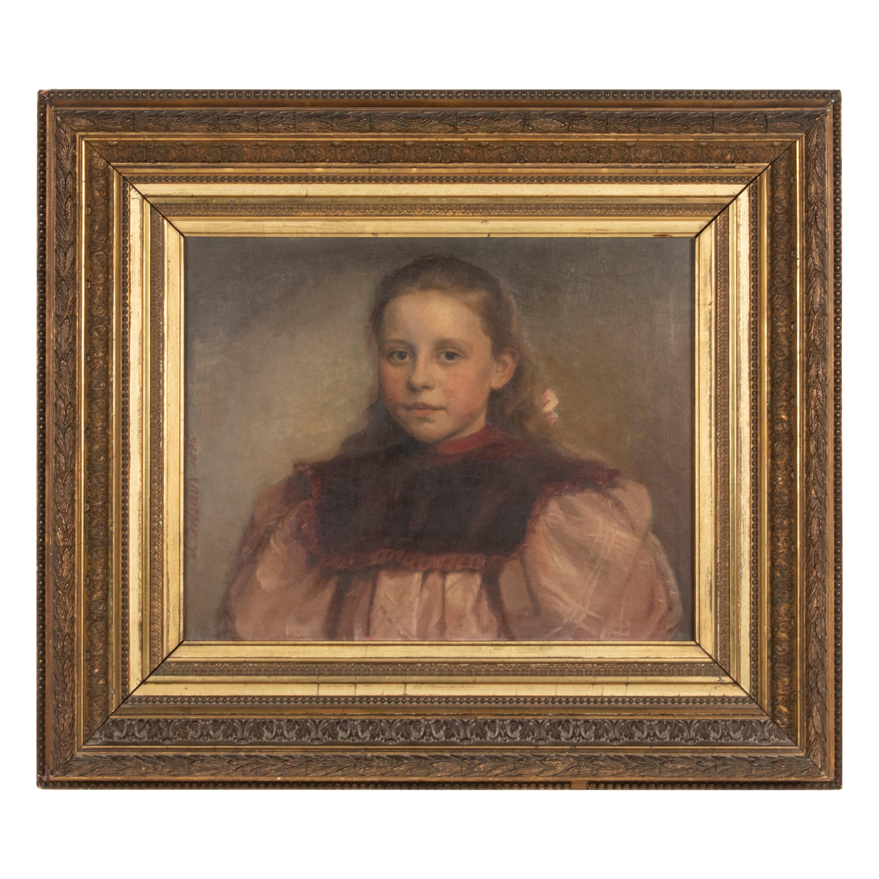 Late 19th Century Oil Painting Portrait Young Girl by Jeremie Delsaux For Sale