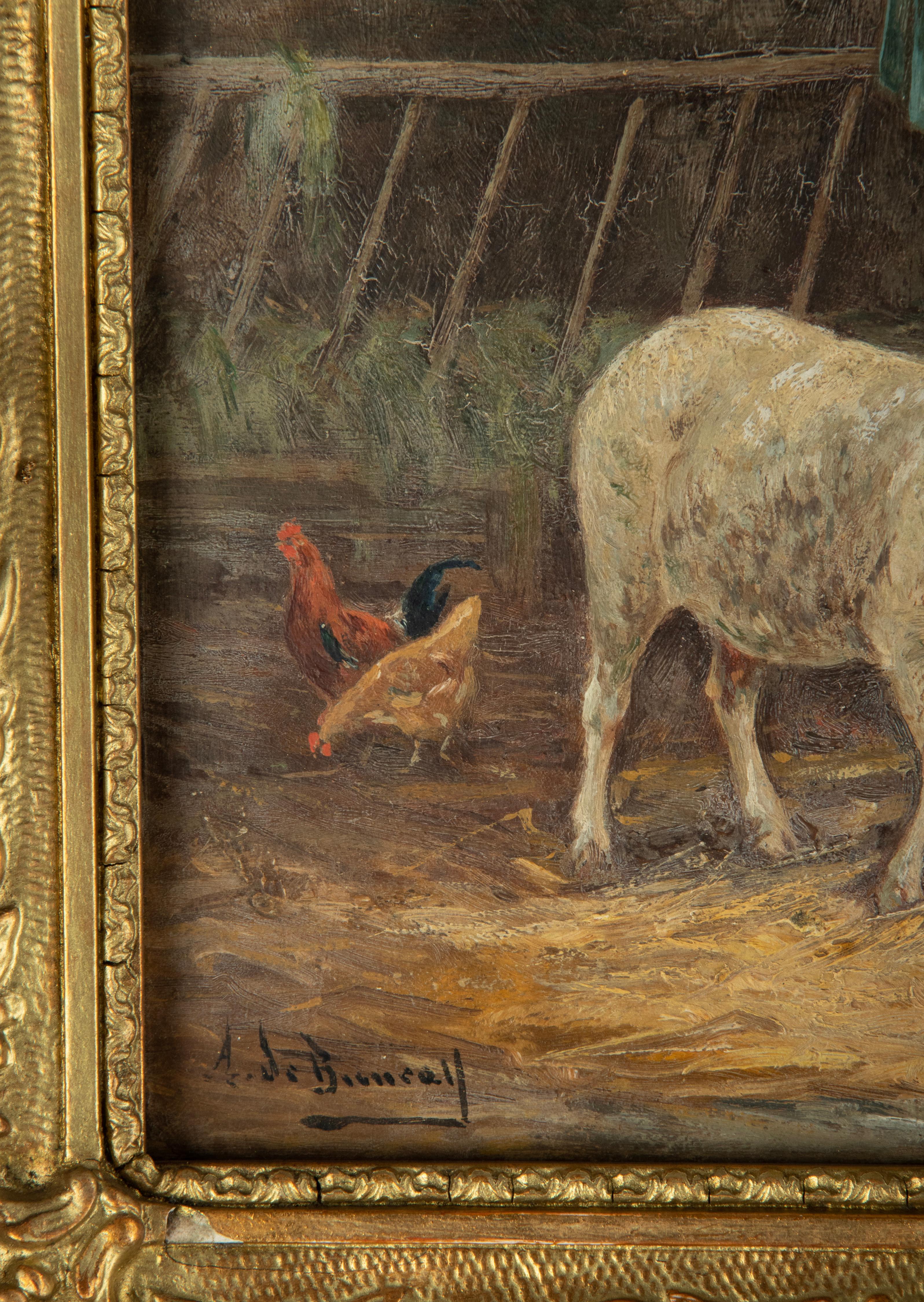 Late 19th Century Oil Painting Sheep in a Barn 6
