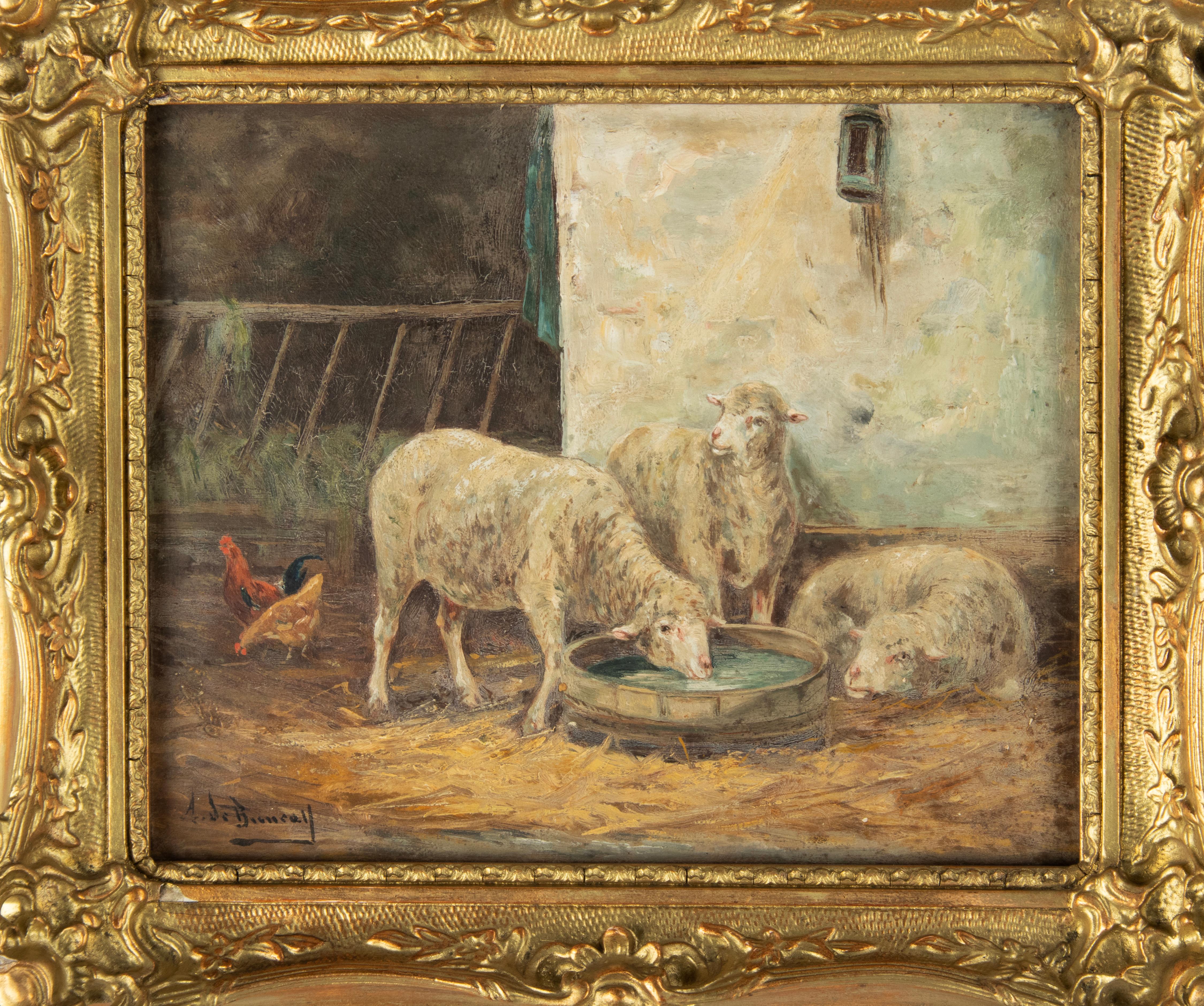 Late 19th Century Oil Painting Sheep in a Barn In Good Condition In Casteren, Noord-Brabant