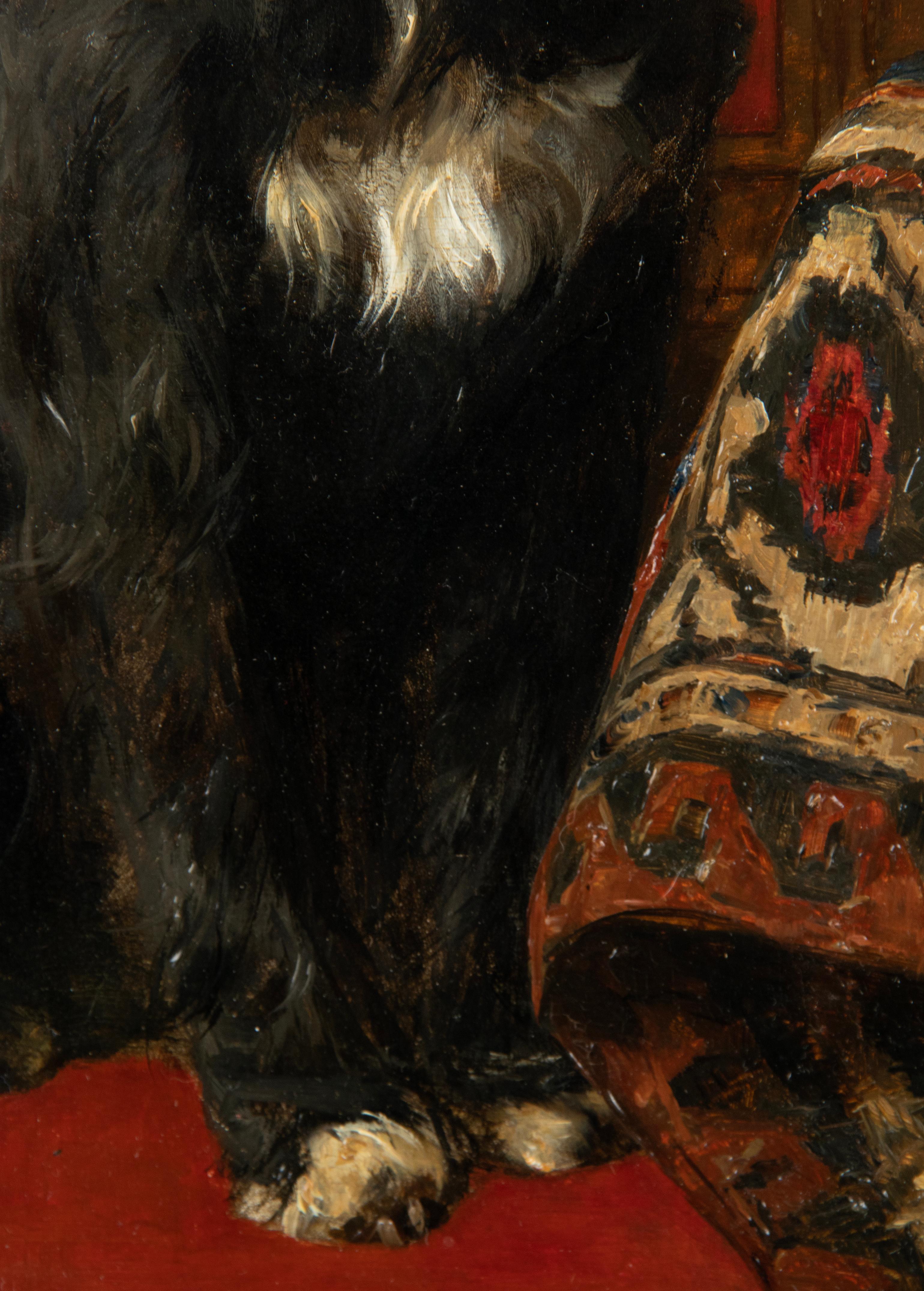 Late 19th Century Oil Painting Terrier Dog Portrait by Charles II Van Den Eycken For Sale 3