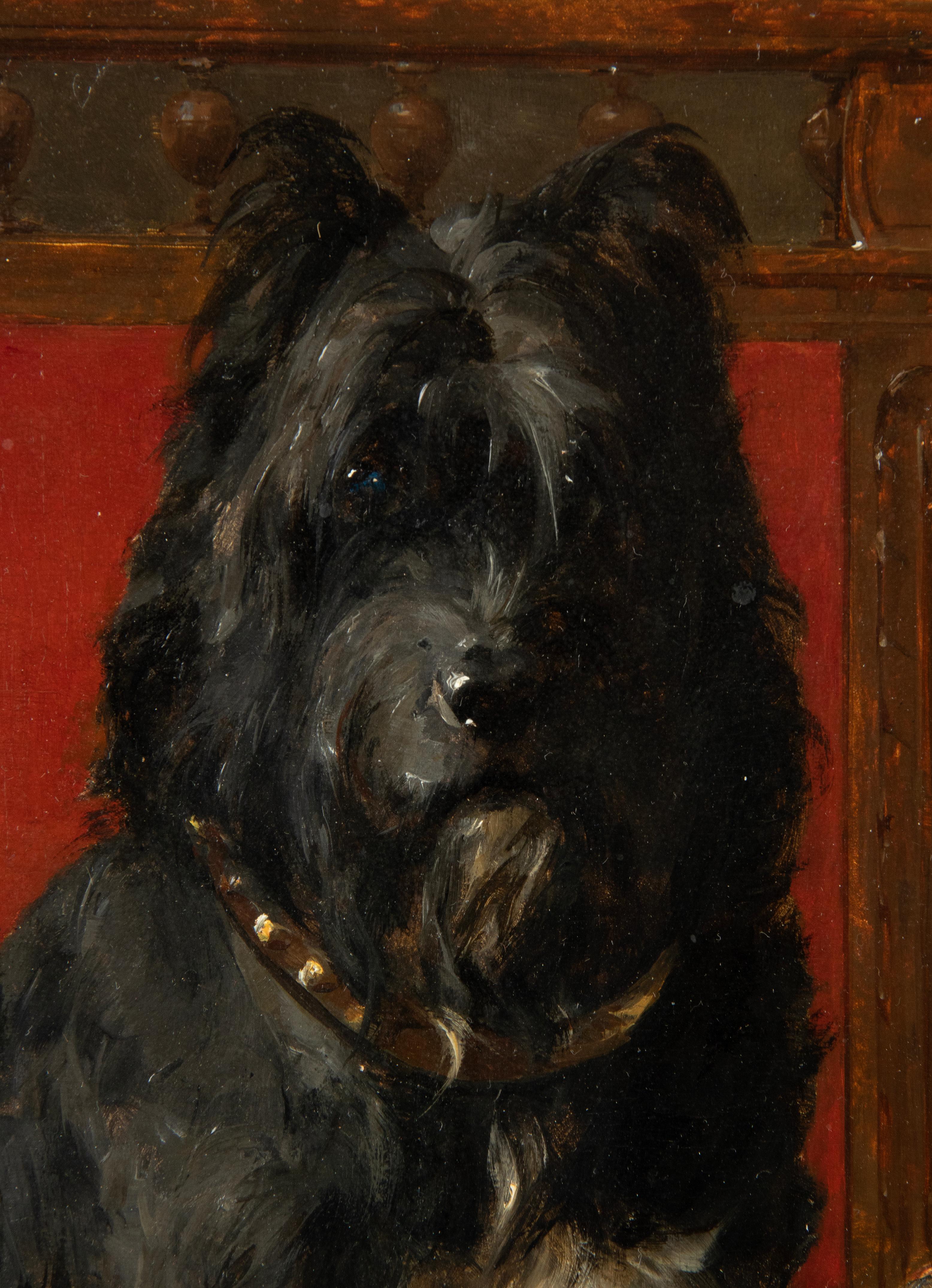 Late 19th Century Oil Painting Terrier Dog Portrait by Charles II Van Den Eycken For Sale 4