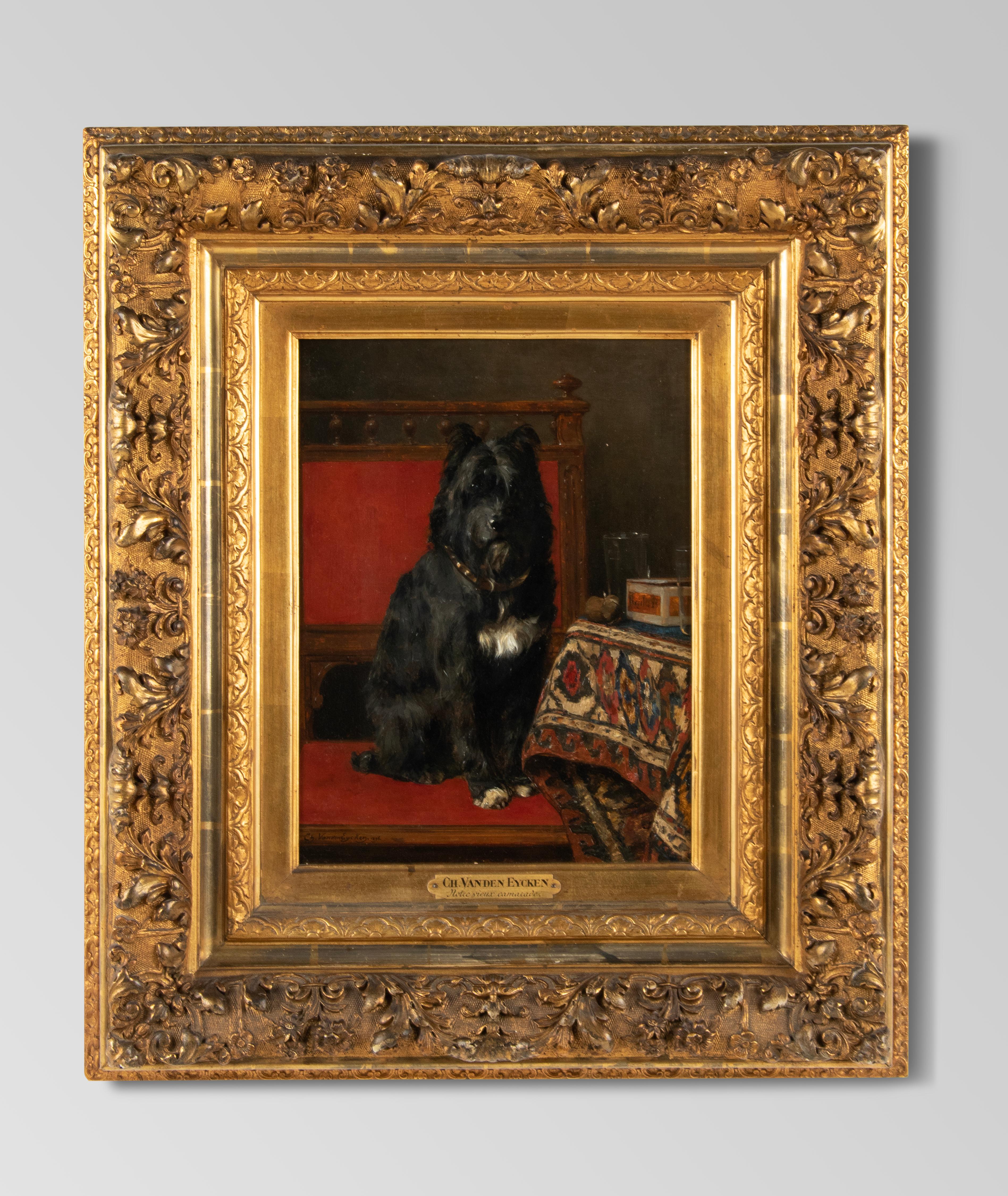 Ölgemälde, Terrier-Hundeporträt von Charles II. Van Den Eycken, spätes 19. Jahrhundert (Belle Époque) im Angebot