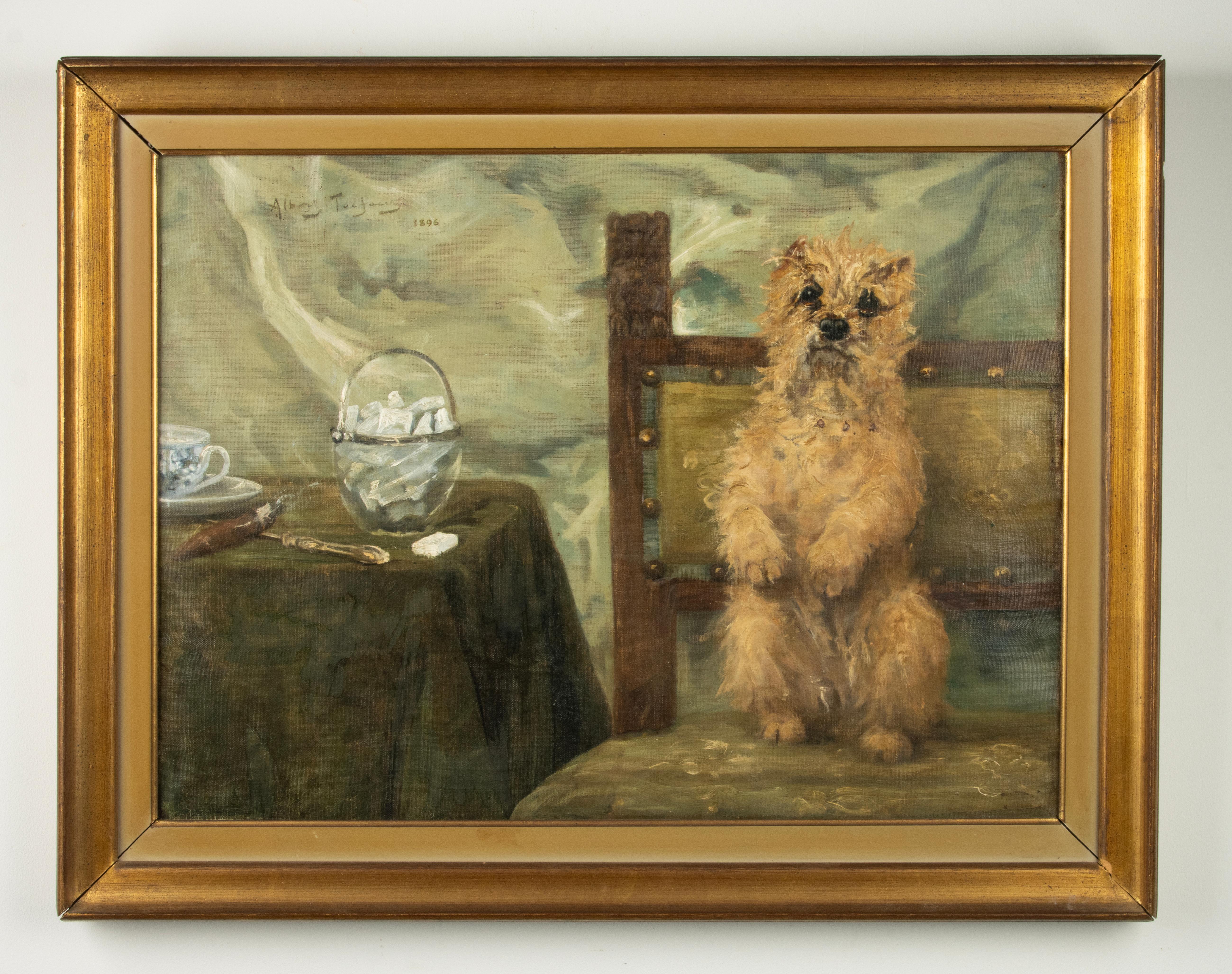 Belgian Late 19th Century Oil Painting with a Sitting Cairn Terrier by Albert Toefaert