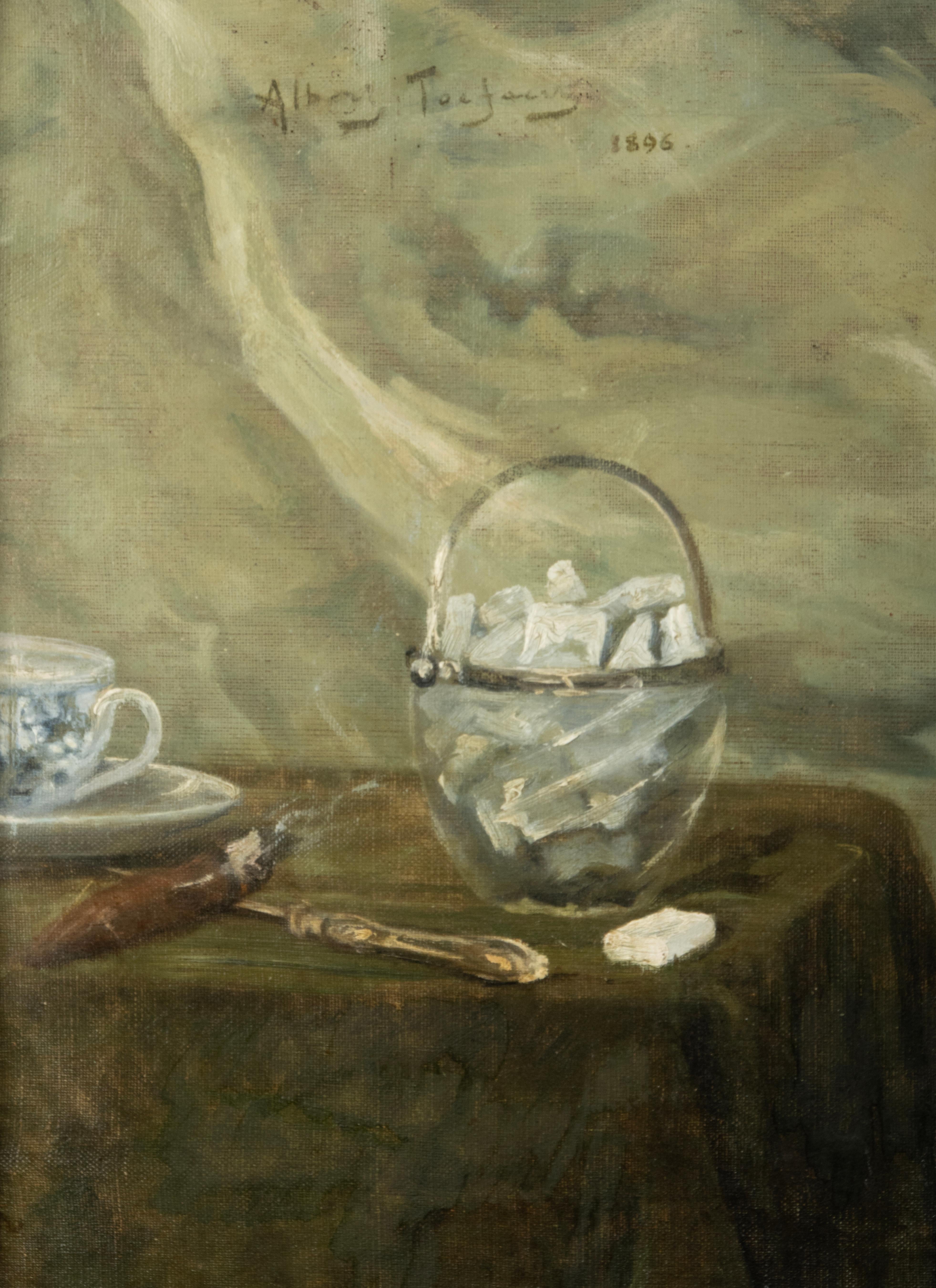 Hand-Painted Late 19th Century Oil Painting with a Sitting Cairn Terrier by Albert Toefaert