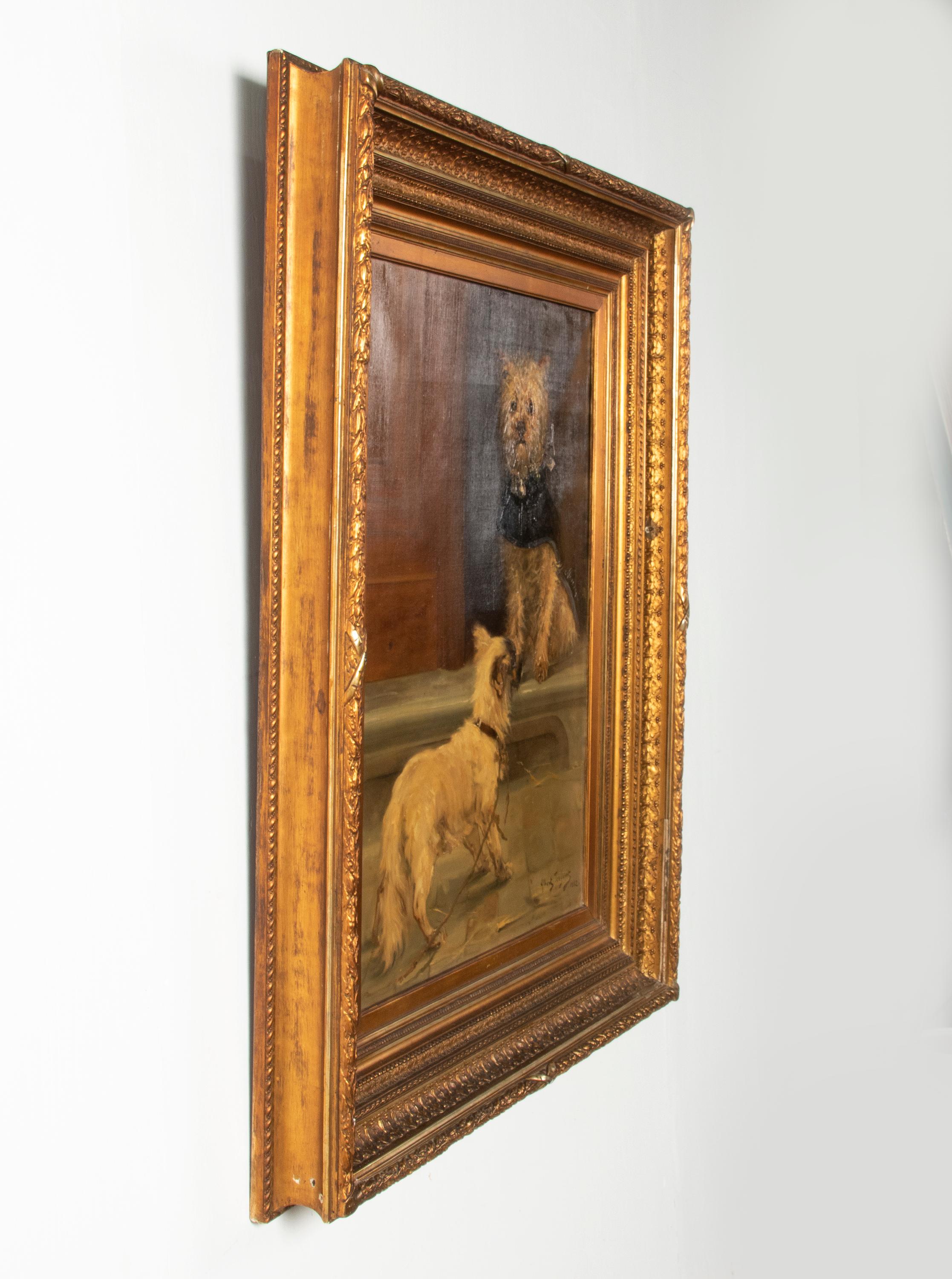 Late 19th Century Oil Painting with Two Dogs, Cairn Terrier, Albert Toeffaert 5