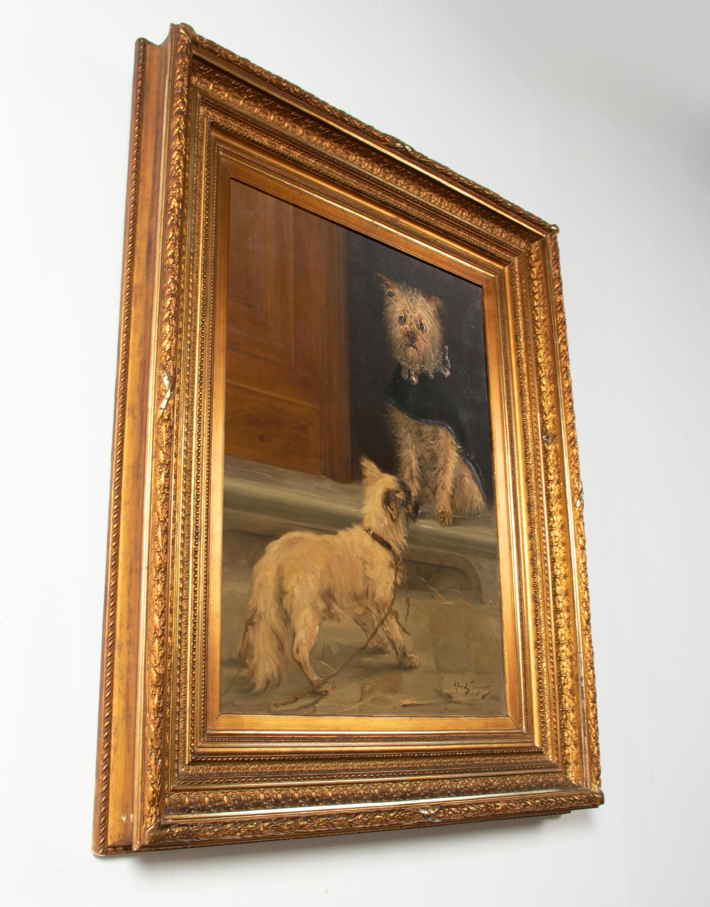 Late 19th Century Oil Painting with Two Dogs, Cairn Terrier, Albert Toeffaert 12