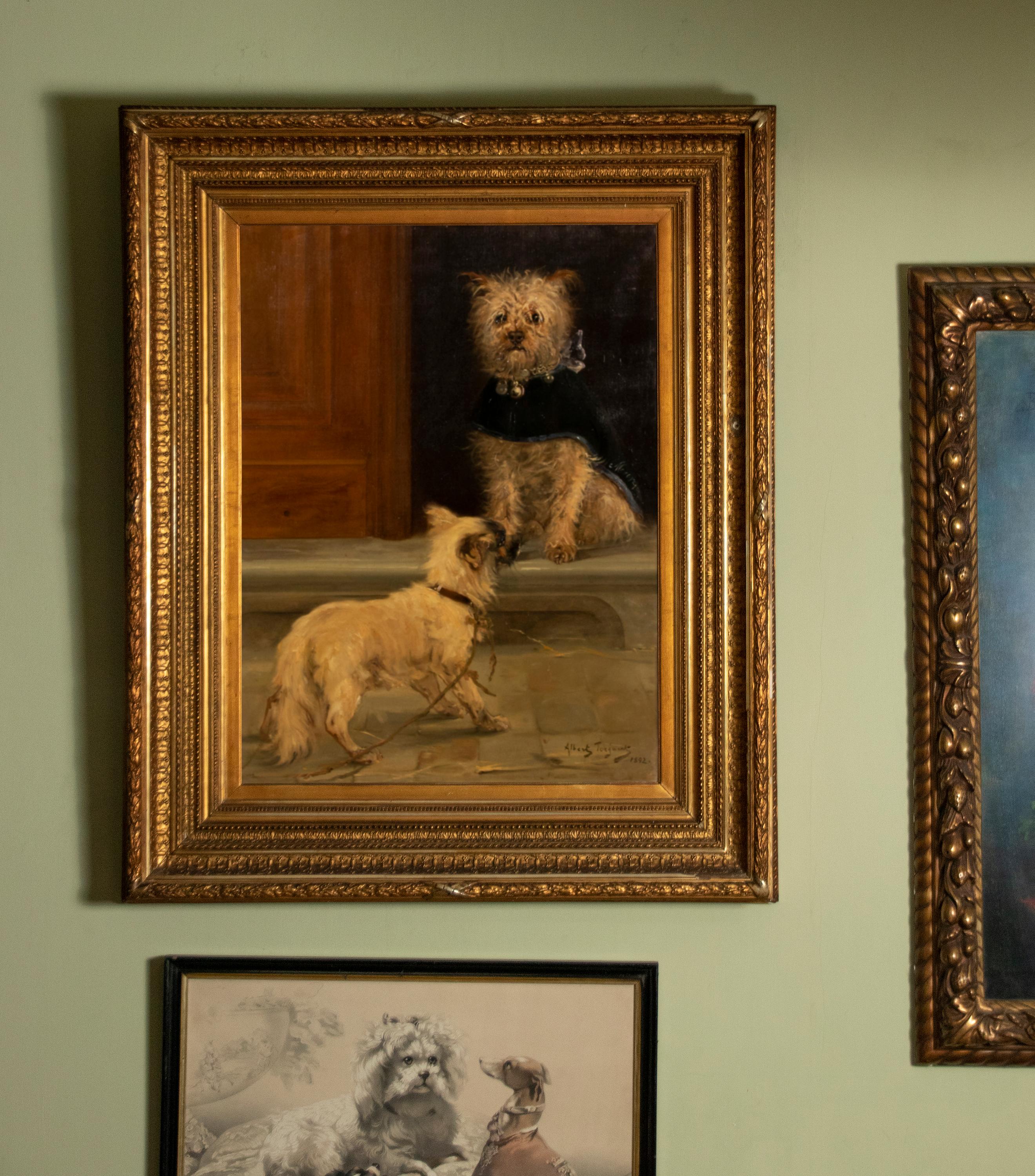 Belgian Late 19th Century Oil Painting with Two Dogs, Cairn Terrier, Albert Toeffaert