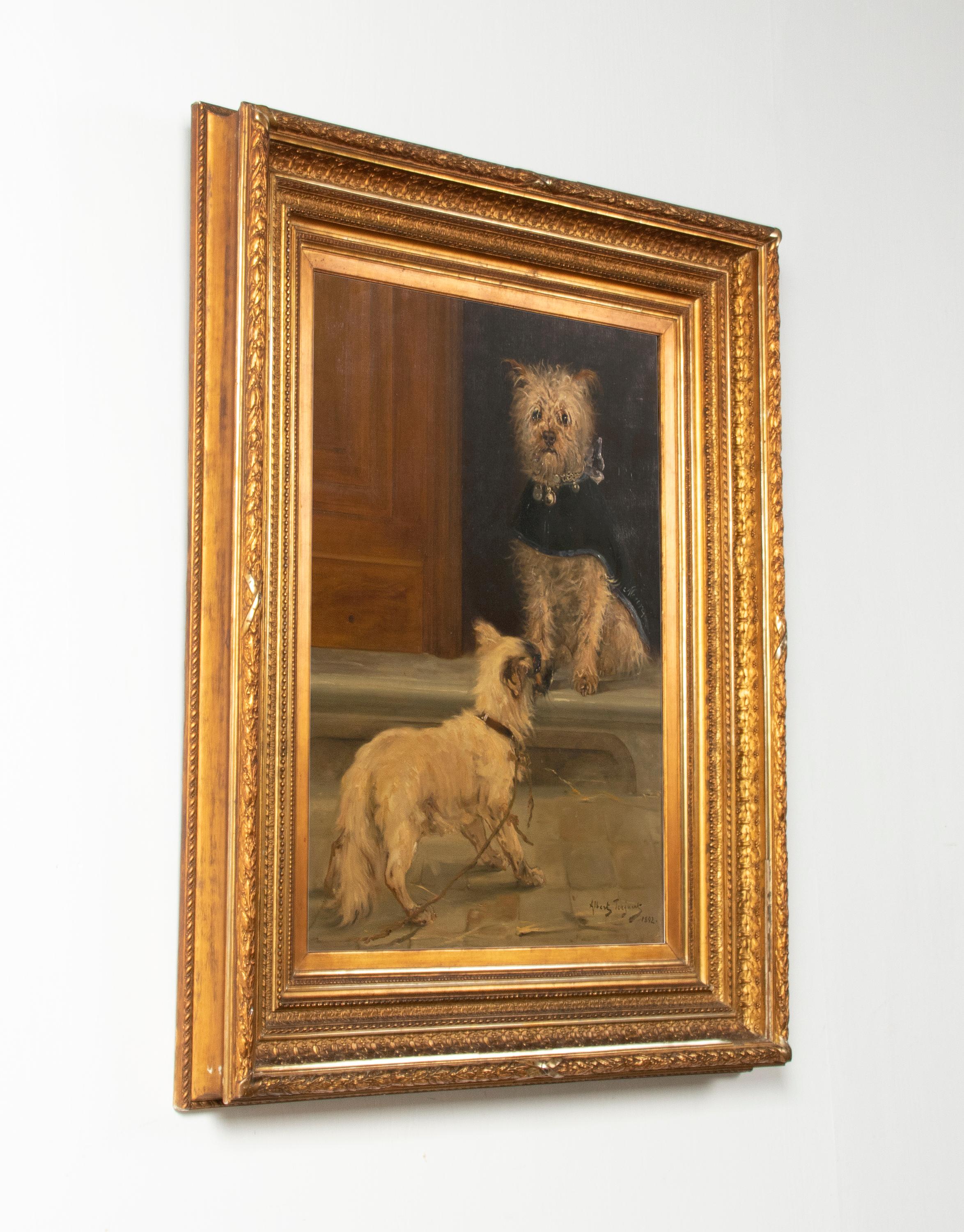 Late 19th Century Oil Painting with Two Dogs, Cairn Terrier, Albert Toeffaert In Good Condition In Casteren, Noord-Brabant