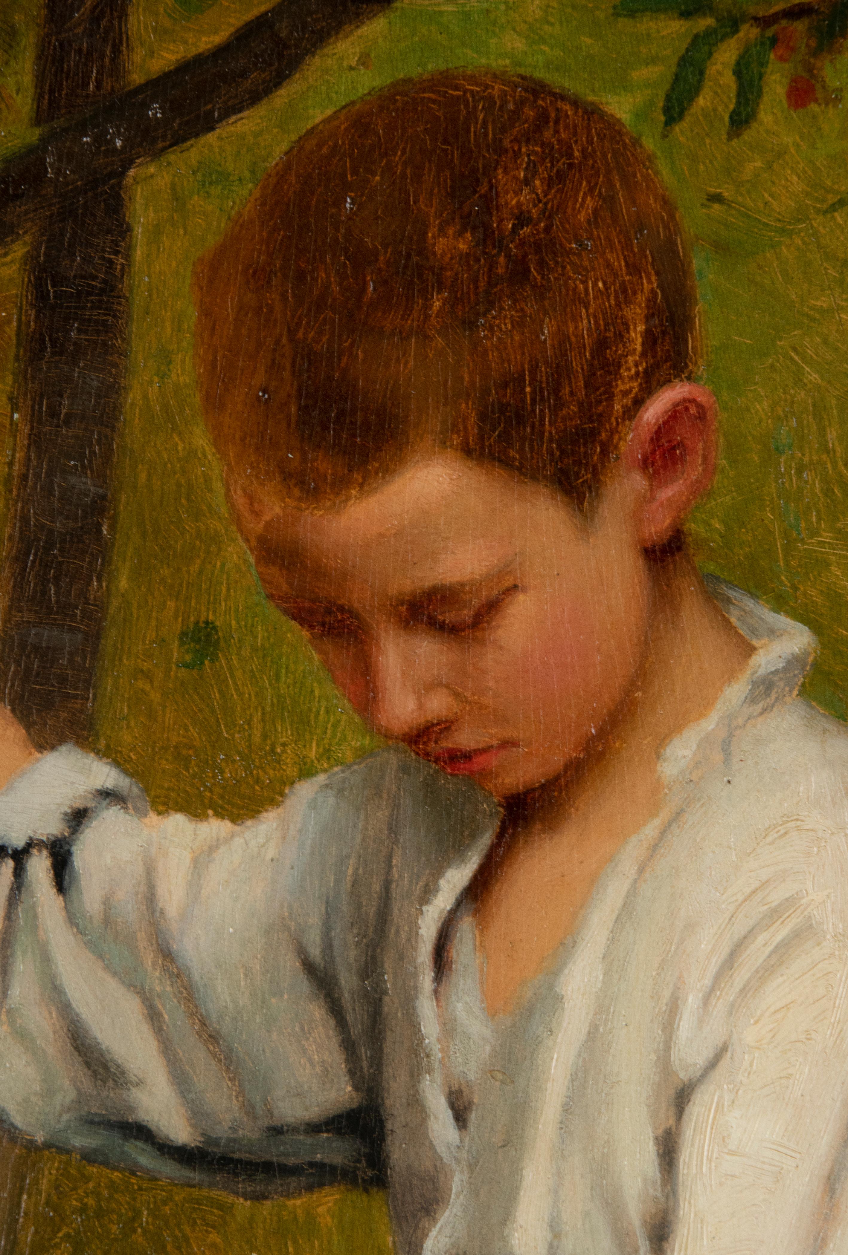 Peinture à l'huile de la fin du 19e siècle Jeune garçon avec une chèvre par Frédéric Viret en vente 5