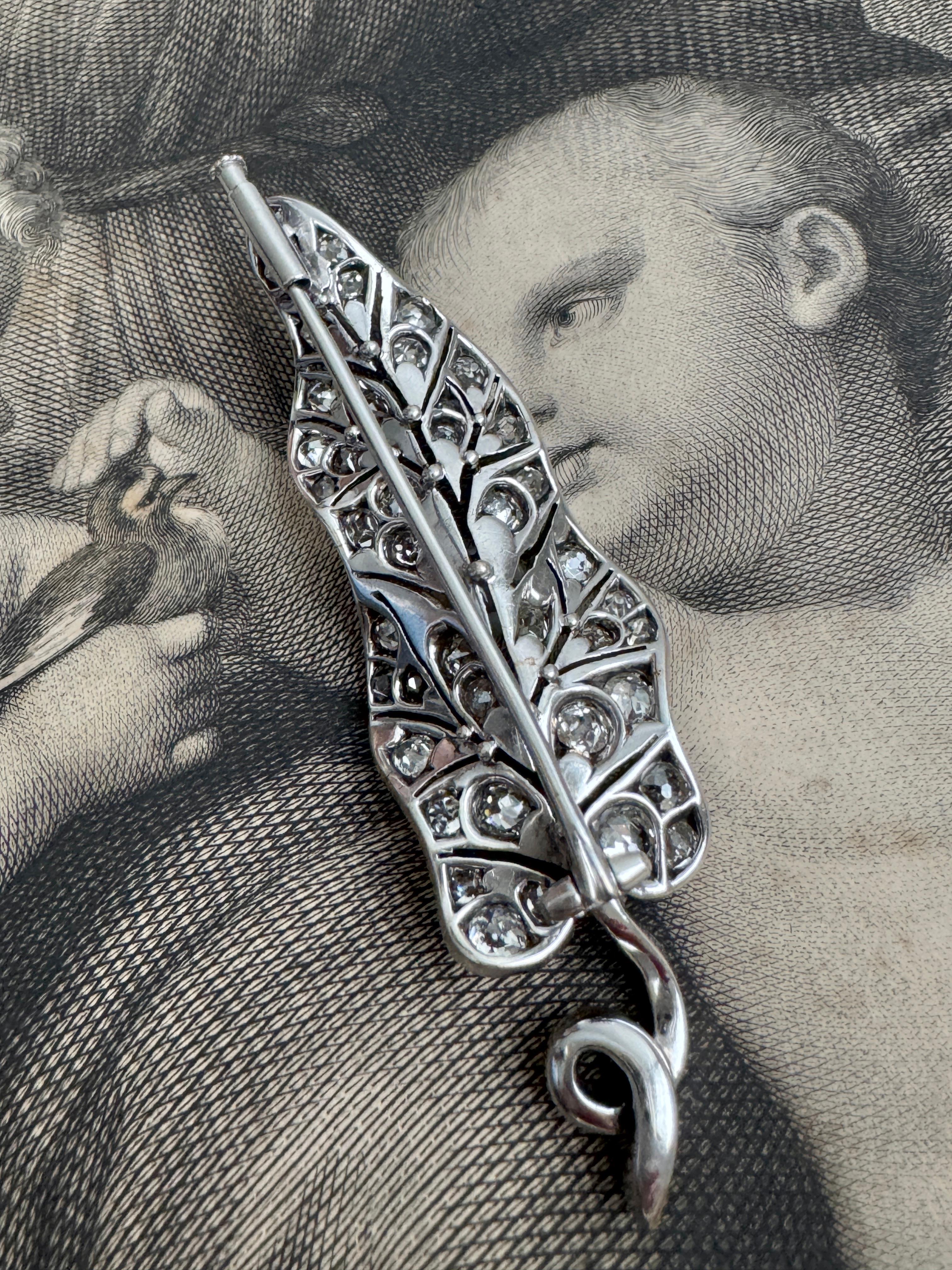 Women's or Men's Late 19th Century Old Cut Diamond and Natural Saltwater Pearl Morning Glory Leaf For Sale