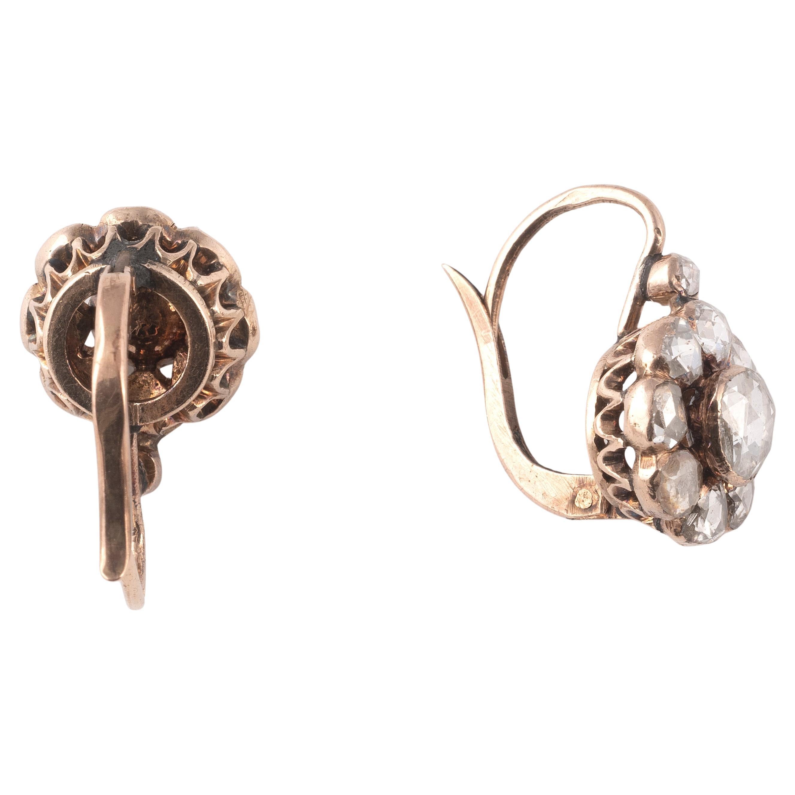 Taille rose Fin du 19e siècle - Boucles d'oreilles en diamant taillé à l'ancienne en vente
