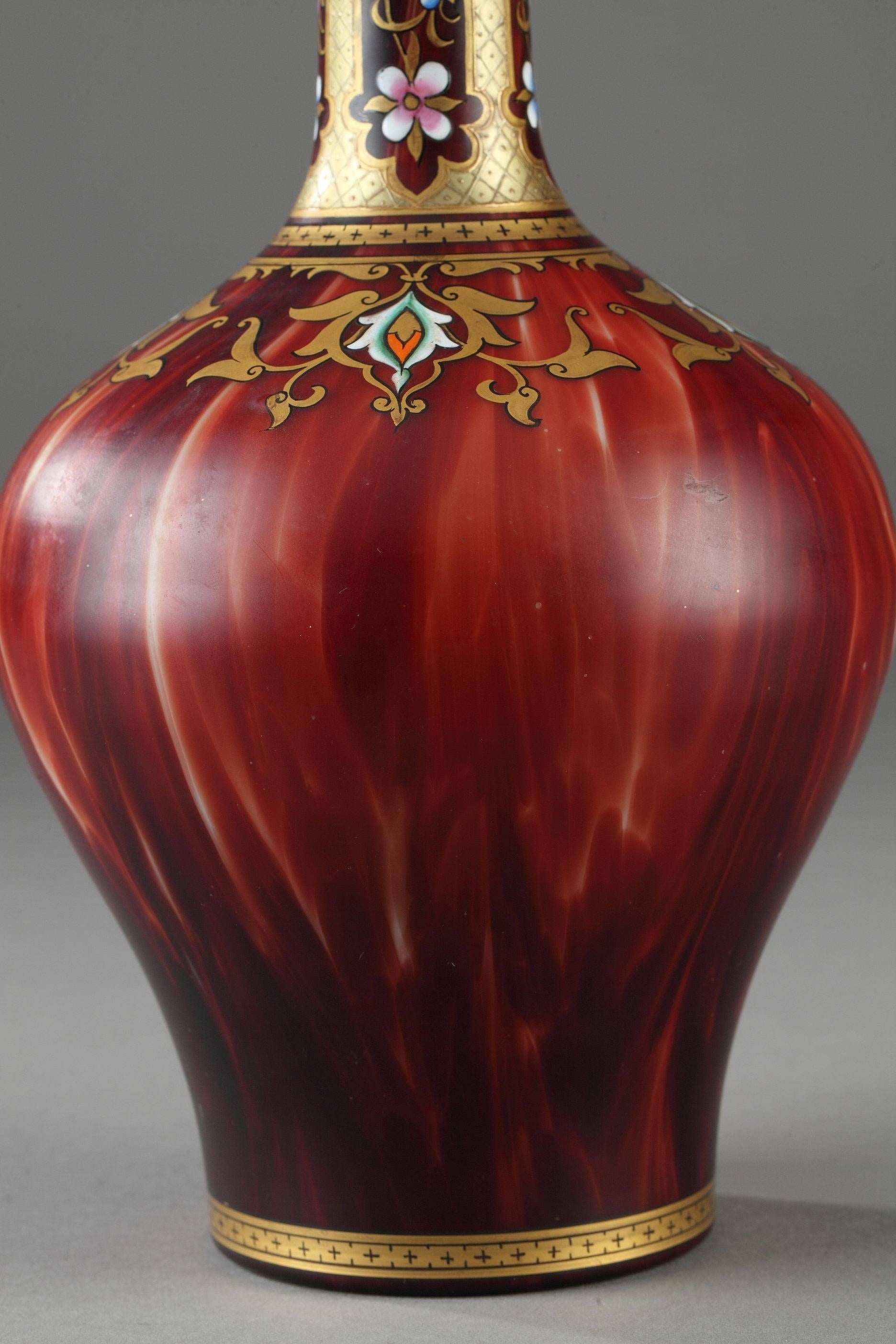Islamic Late 19th Century Opaline Vase with Oriental Decoration For Sale
