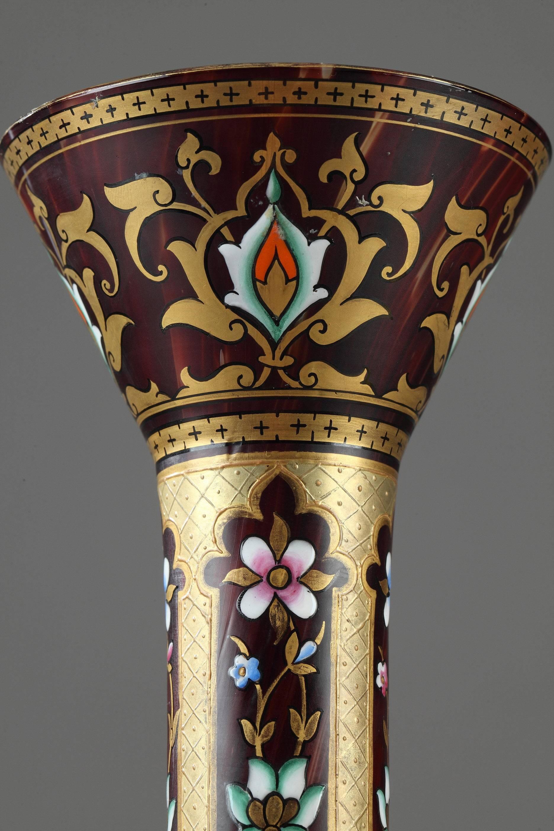 French Late 19th Century Opaline Vase with Oriental Decoration For Sale