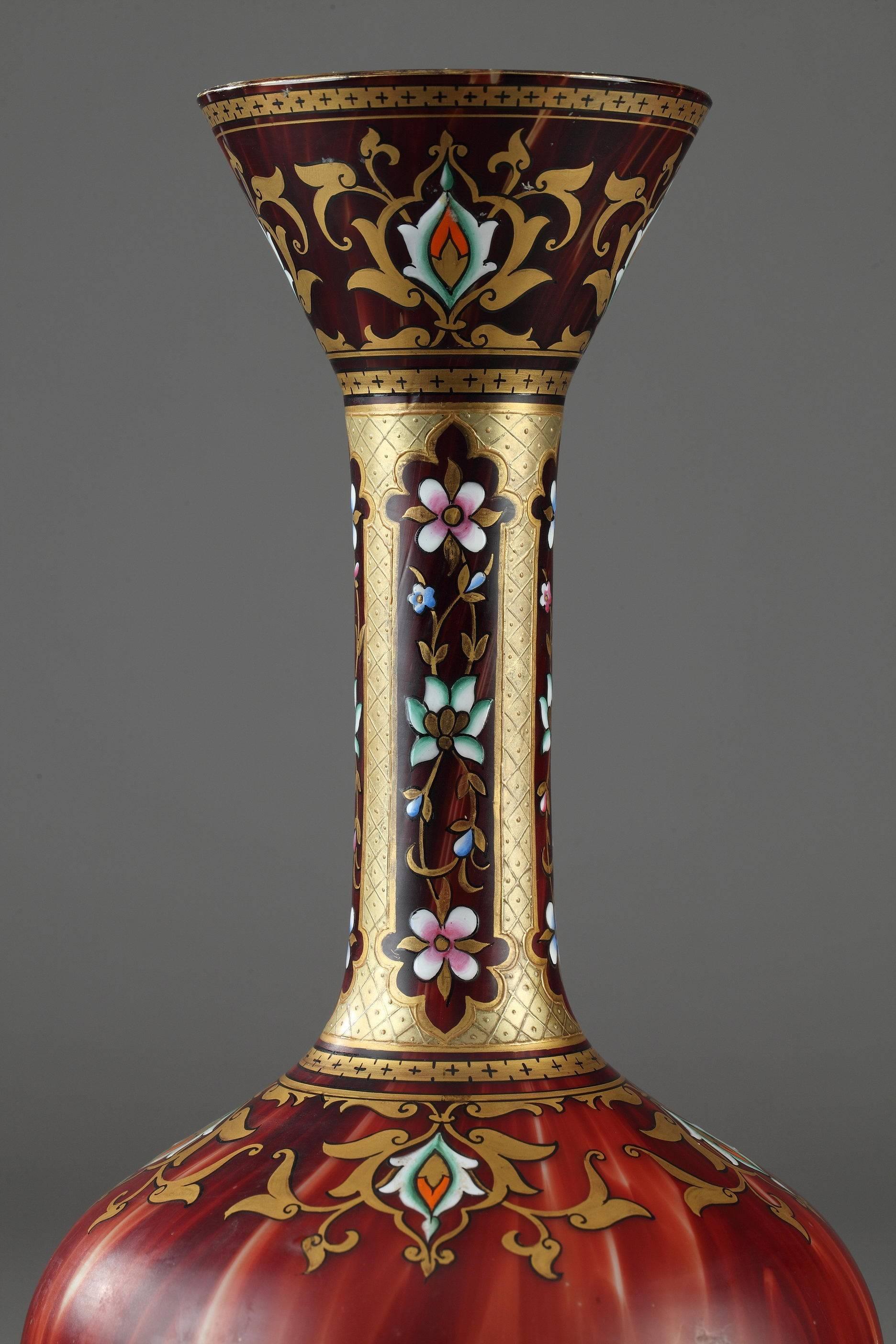 Enameled Late 19th Century Opaline Vase with Oriental Decoration For Sale