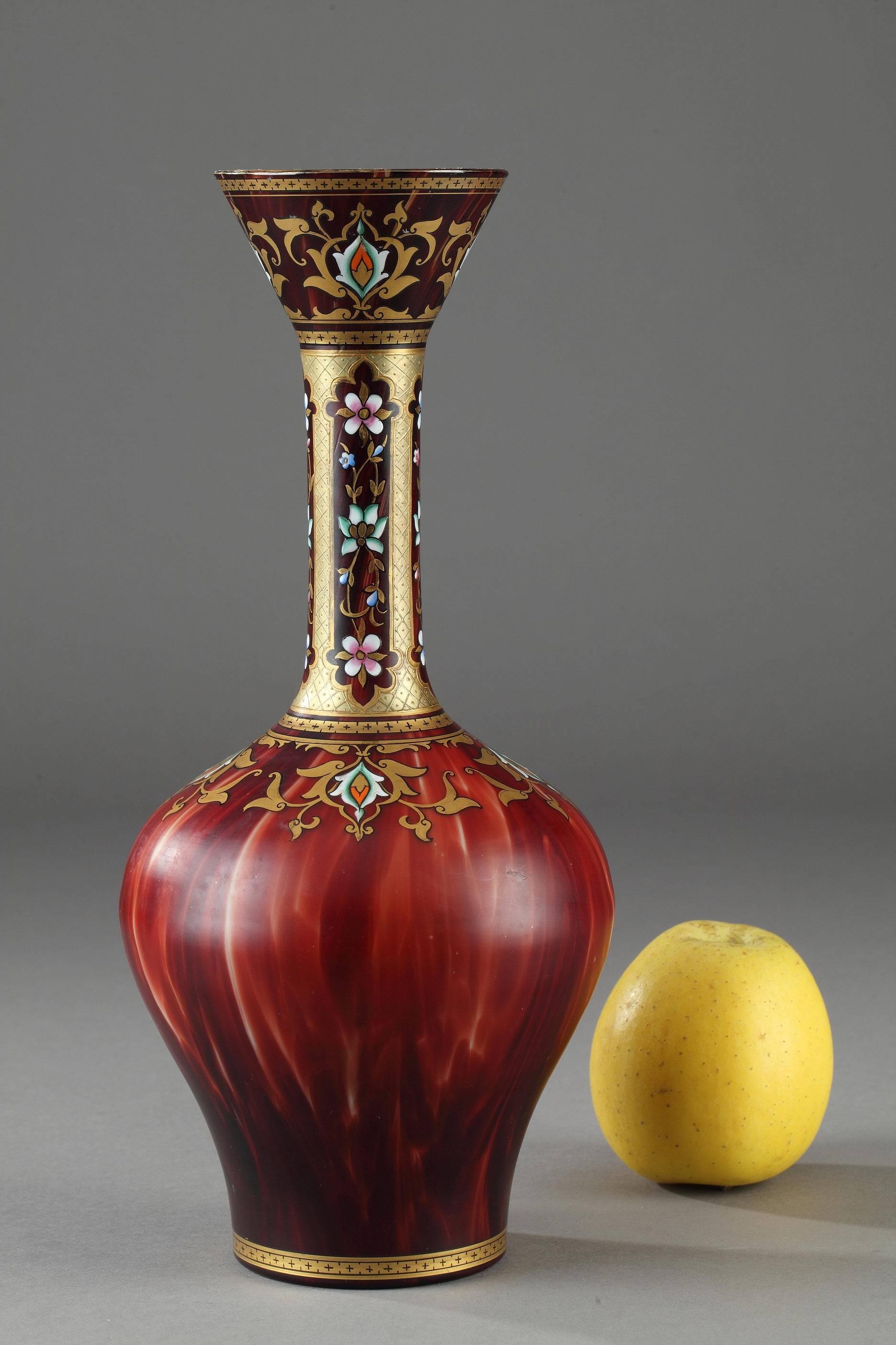 Opaline Glass Late 19th Century Opaline Vase with Oriental Decoration For Sale
